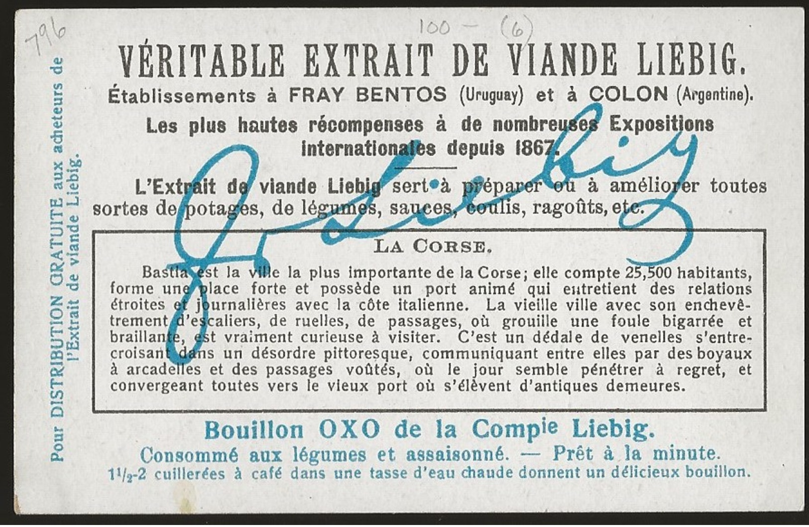 20 - CORSE / LIEBIG - x6 Chromos / Série complète +++ Fray Bentos, Uruguay / Colon, Argentine ++++