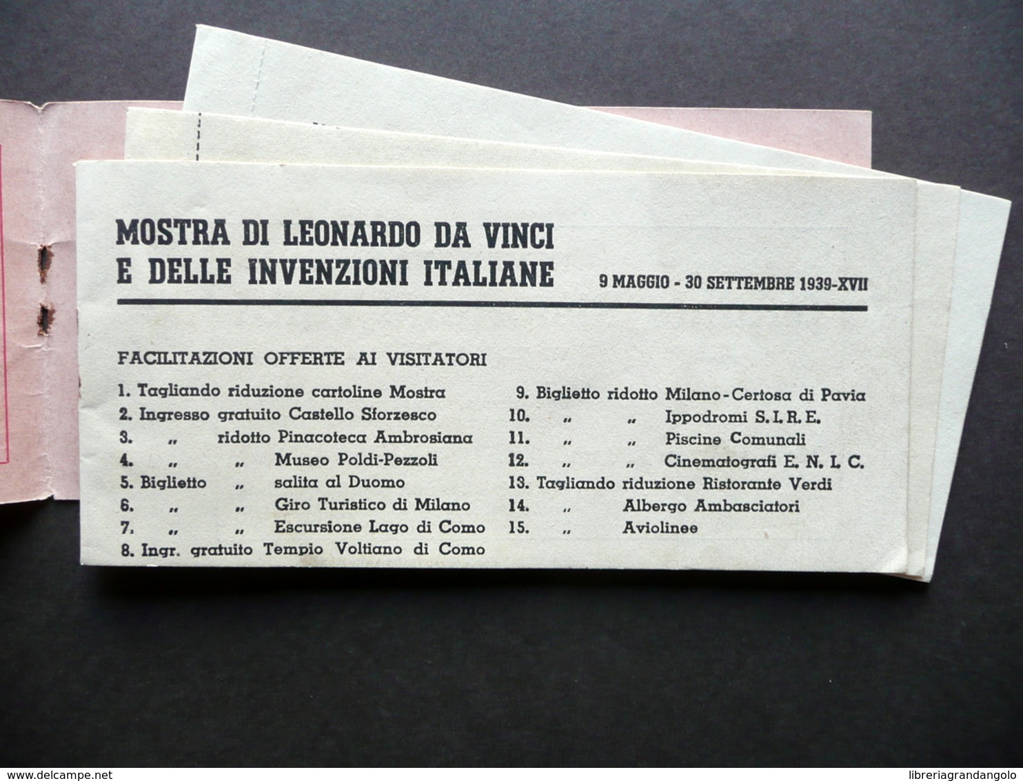 Libretto Mostra Di Leonardo Da Vinci E Invenzioni Italiane Milano 1939 Riduzioni - Non Classés