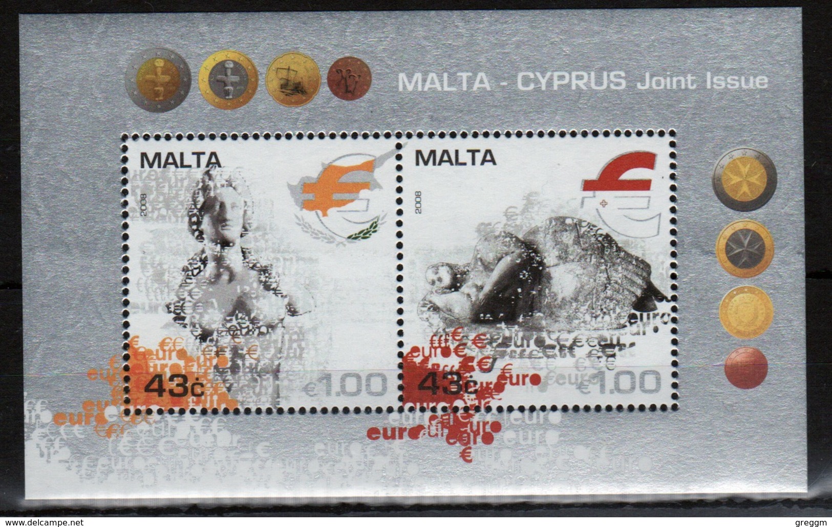 Malta Mini Sheet From 2008 To Celebrate The Adoption Of The Euro Currency. - Malta