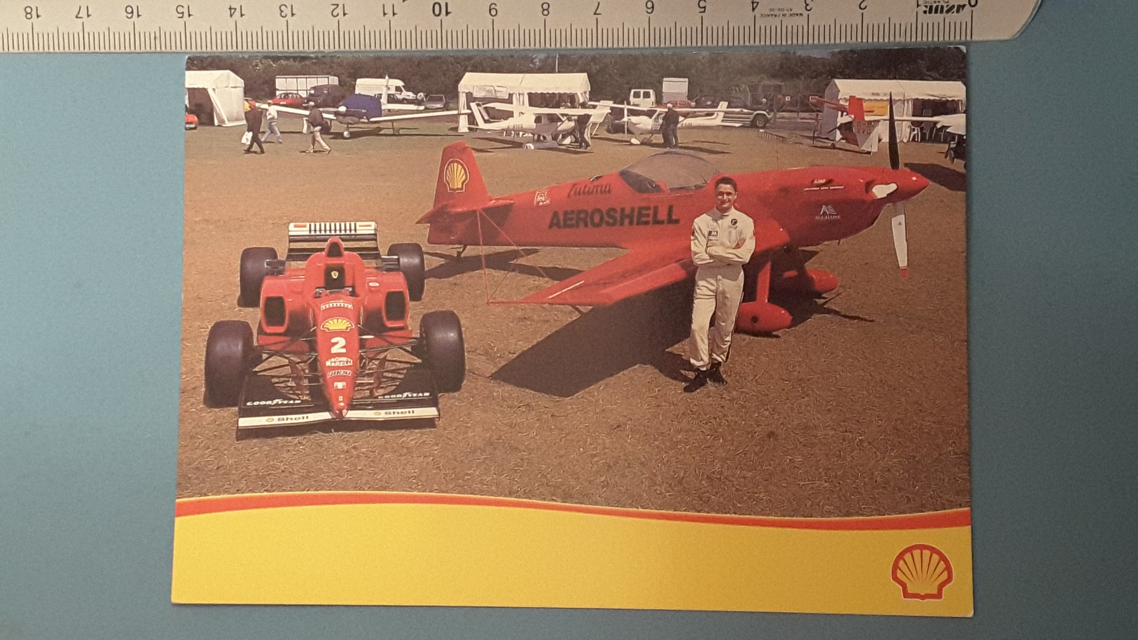 PUB // AUTOMOBILES //  AVIATION // EDDIE DUSSAU FRENCH AEROBATIC CHAMPION - FERRARI FORMULA 1 - SPONSORING SHELL - Autres & Non Classés