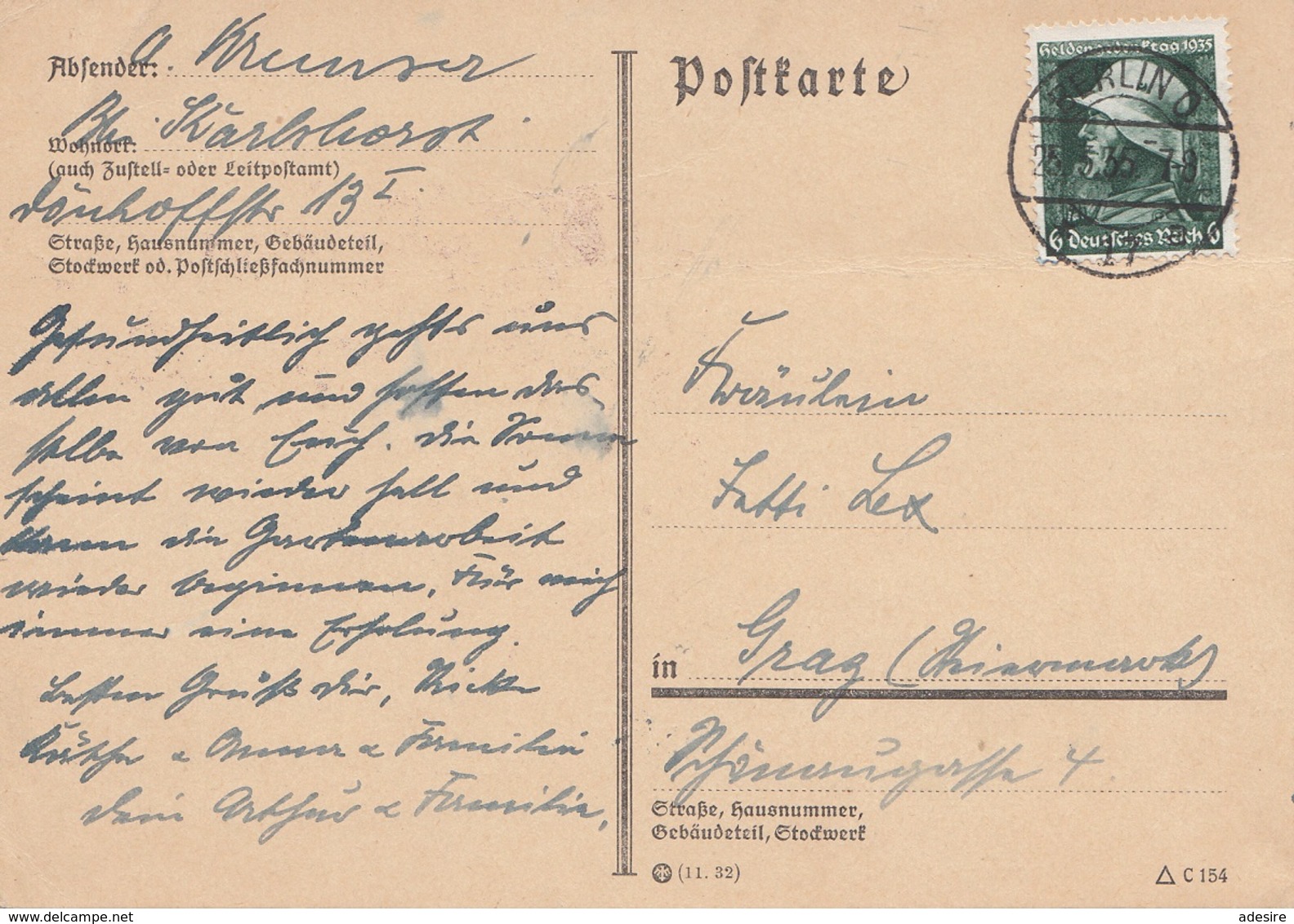 DEUTSCHES REICH 1935 - 6 Pfg Auf Geschäfts-Pk, Gel. Berlin > Graz - Briefe U. Dokumente