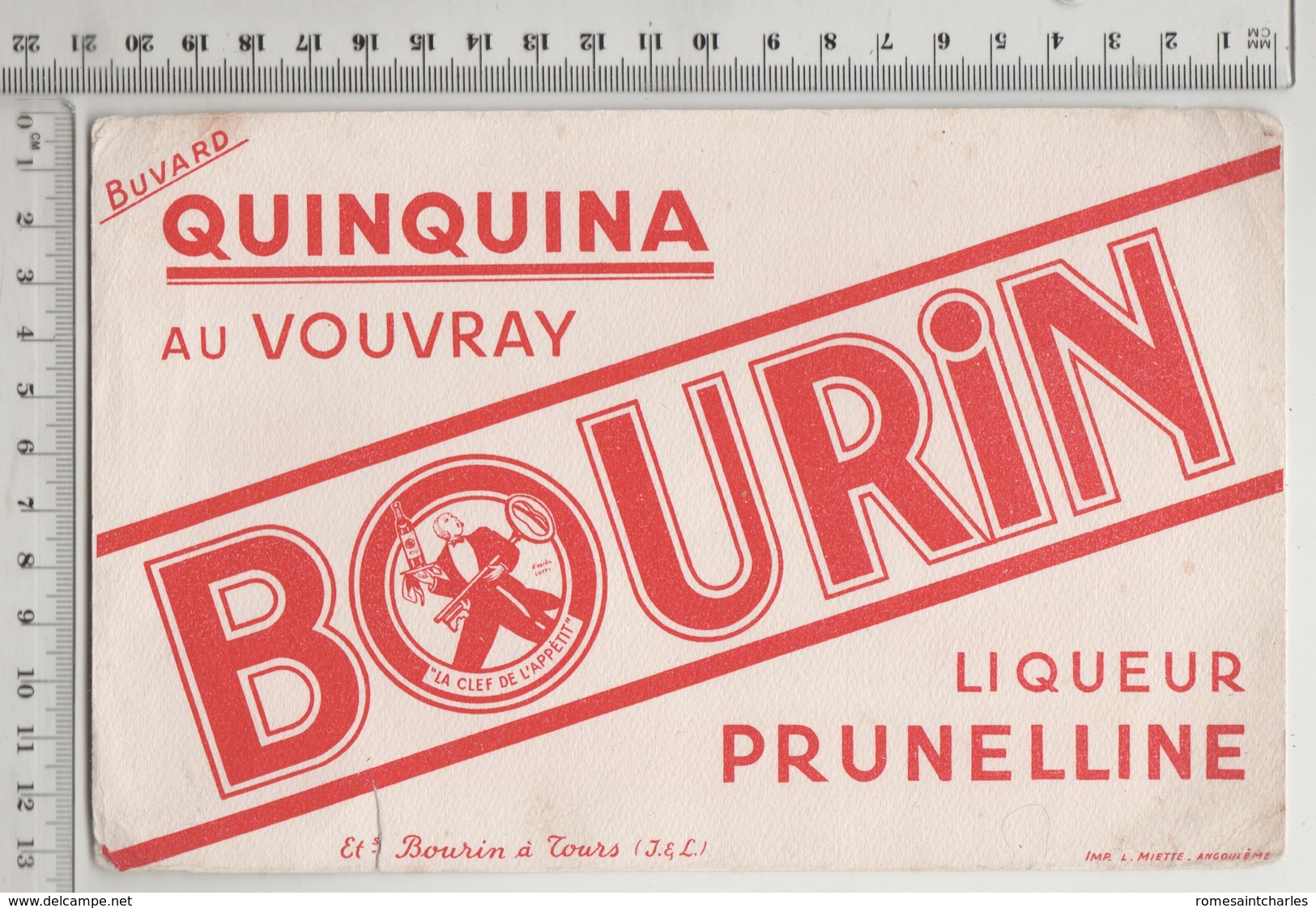 BUVARD  Quinquina Au Vouvray Liqueur Pruneline , Ets BOURIN à TOURS - Liqueur & Bière