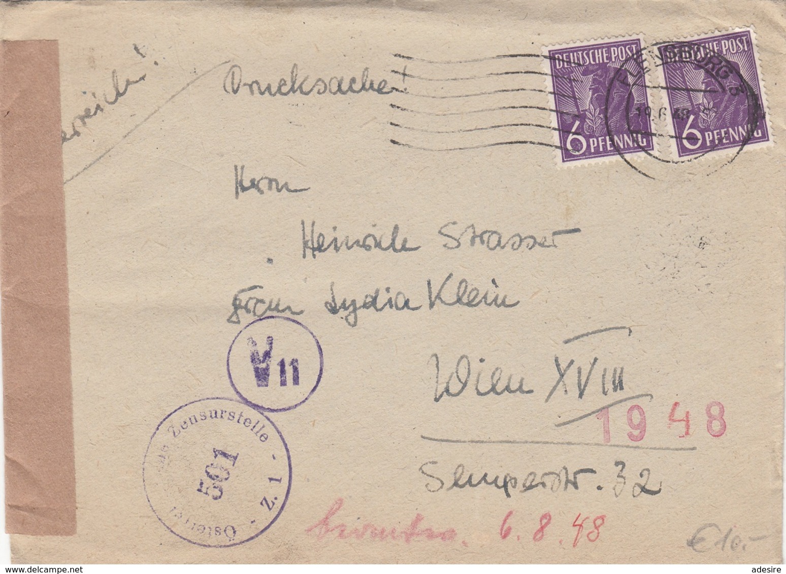 DEUTSCHES POST 1948 - 2x6 Pfg Auf Zensur-Brief, Gel. Deutschland > Wien - Autres & Non Classés