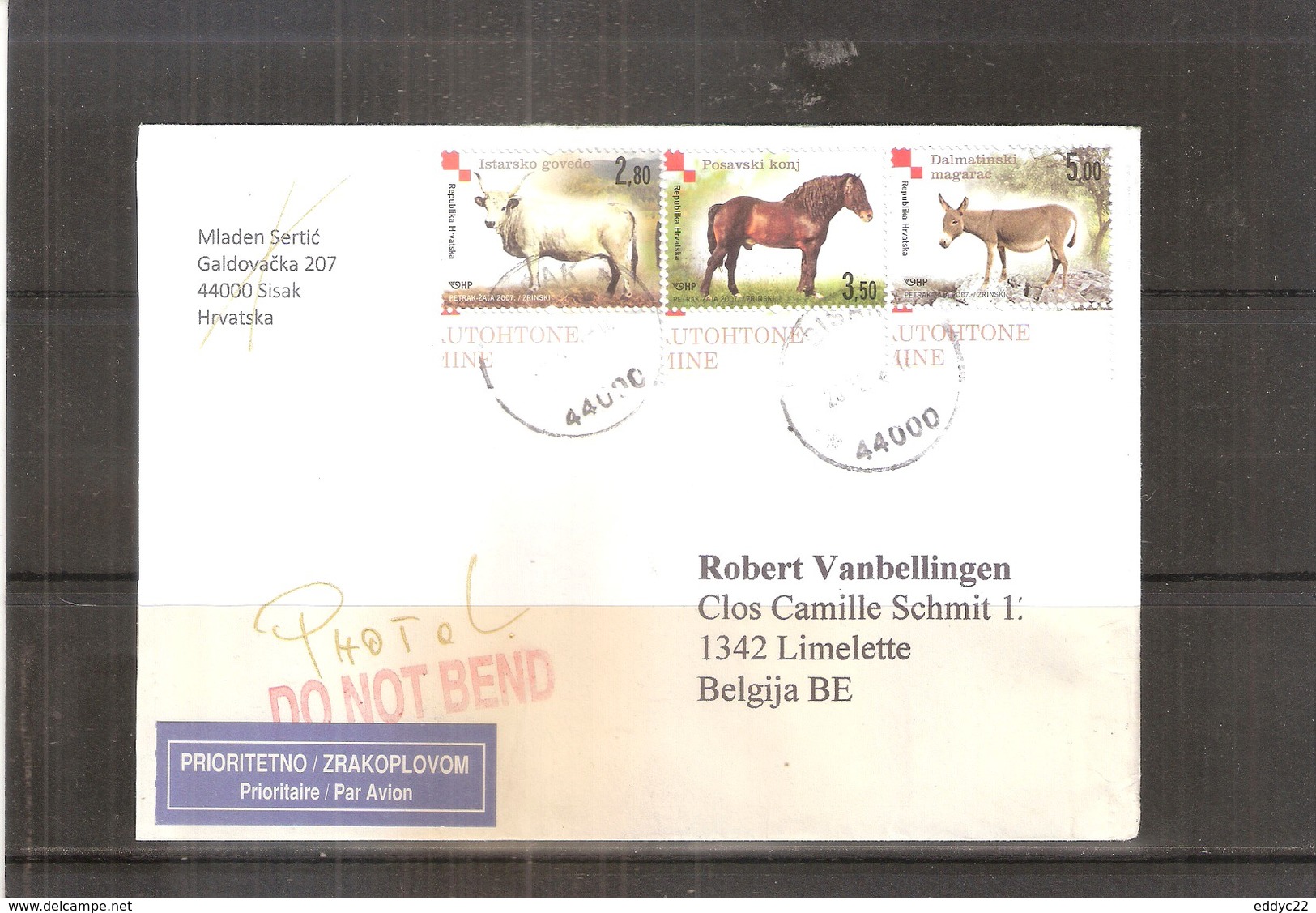 Cover From Croatia To Belgium - Stamps Complete Set (to See) - Croatie