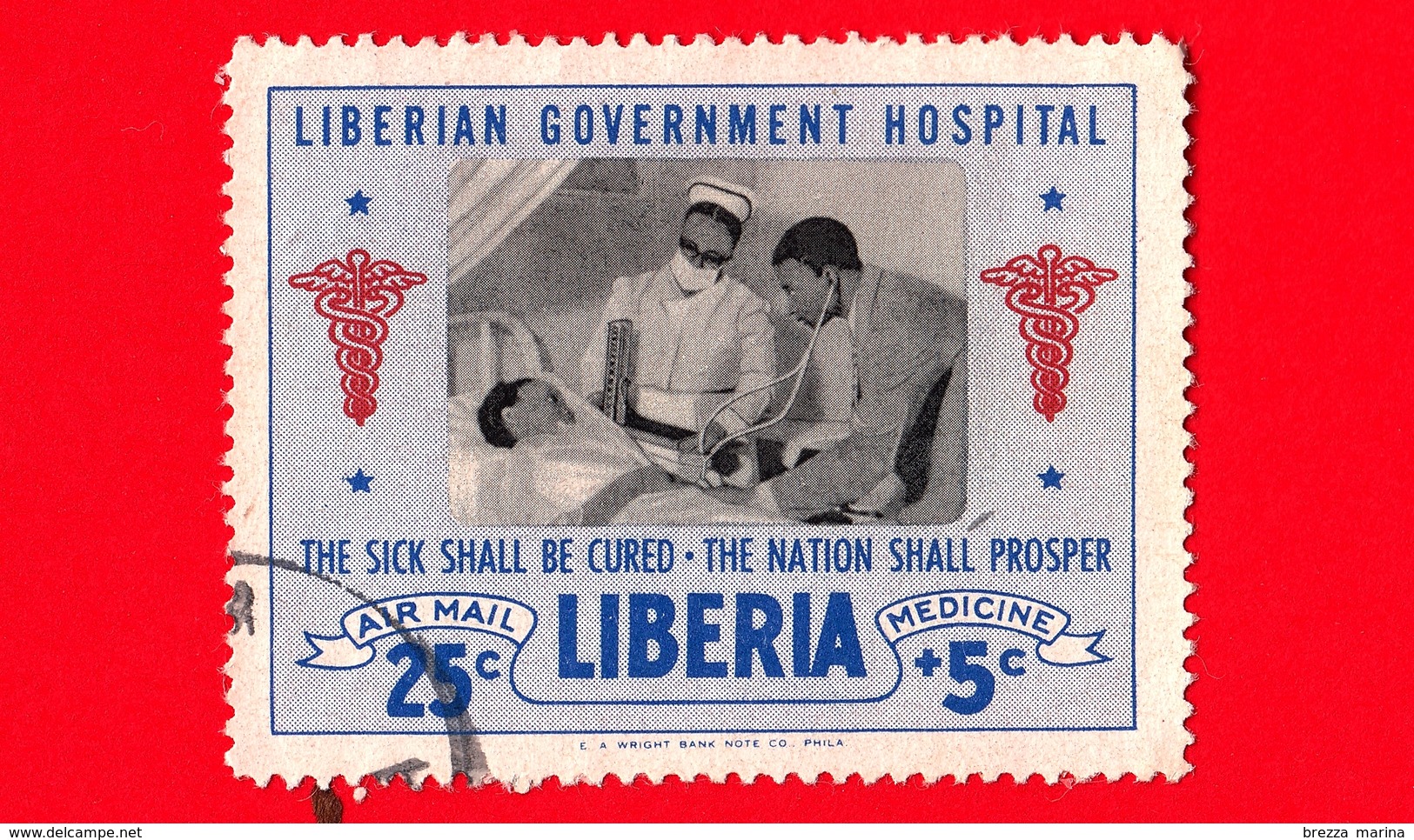 LIBERIA - Usato - 1954 - Ospedale Governativo Liberiano - Dottore, Infermiera E Paziente - 25+5 P. Aerea - Liberia