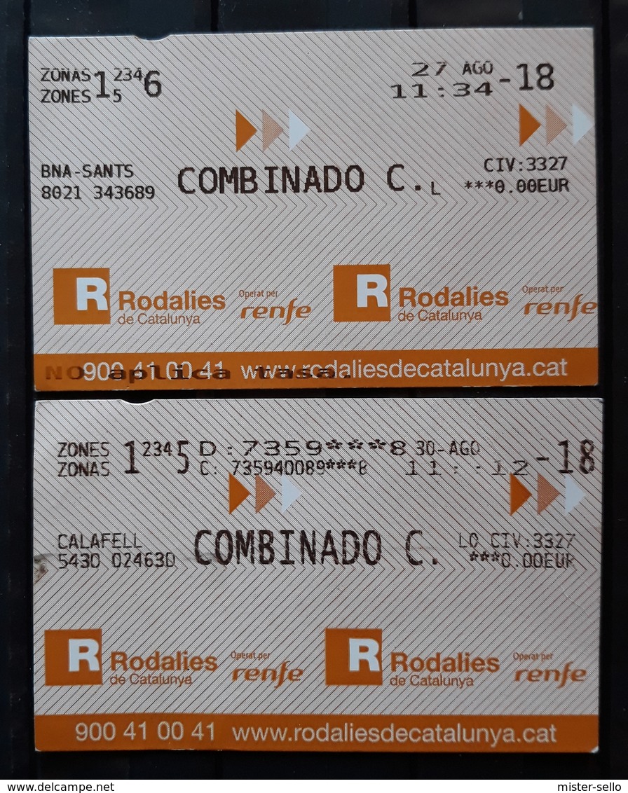 2018 RENFE ESPAÑA. 2 TICKET DIFERENTES DE TREN. - Europe