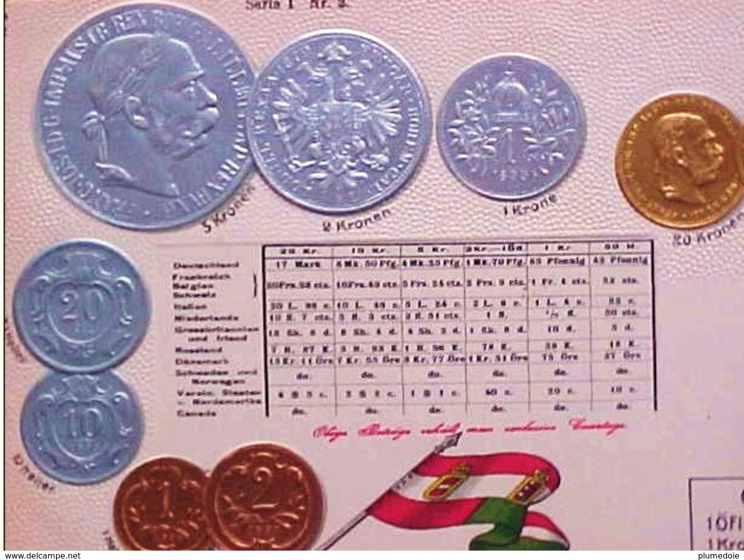 Cpa Gaufree MONNAIES AUTRICHE XIX ème KRONEN HELLER OR ARGENT CUIVRE , OESTERREICH, EARLY PC Embossed GOLD COINS SILVER - Münzen (Abb.)