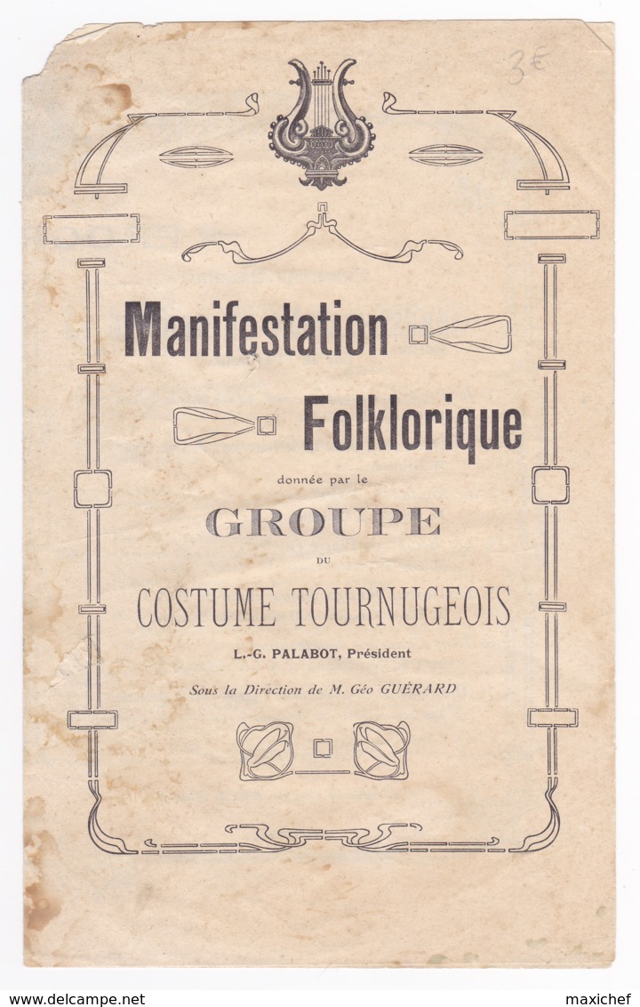 Feuillet Double 140 X 220 Mm - Manifestation Folklorique Groupe Costume Tournugeois (Tournus, 71) Programme - Programmes