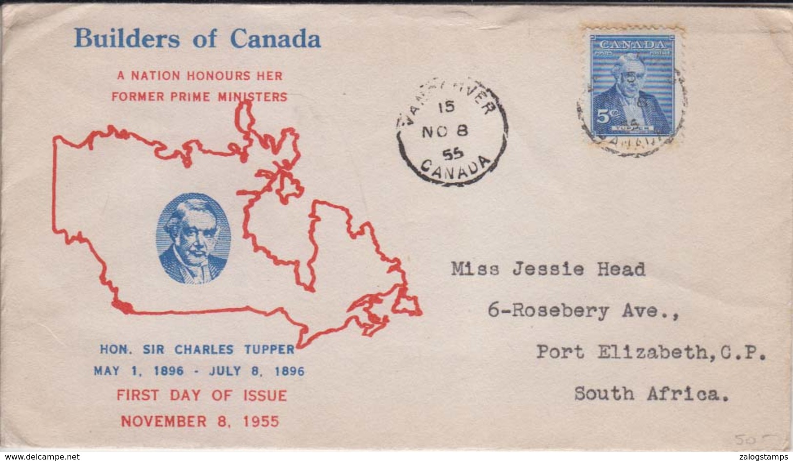 Canada Cover 1955 Airmail Label (Red-2102) - Lettres & Documents