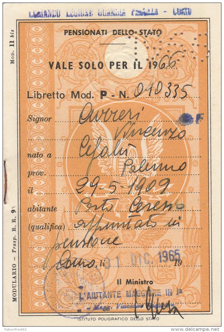 LIBRETTO FERROVIARIO 1966 PENSIONATI DELLO STATO GUARDIA FINANZA (BV720 - Europa