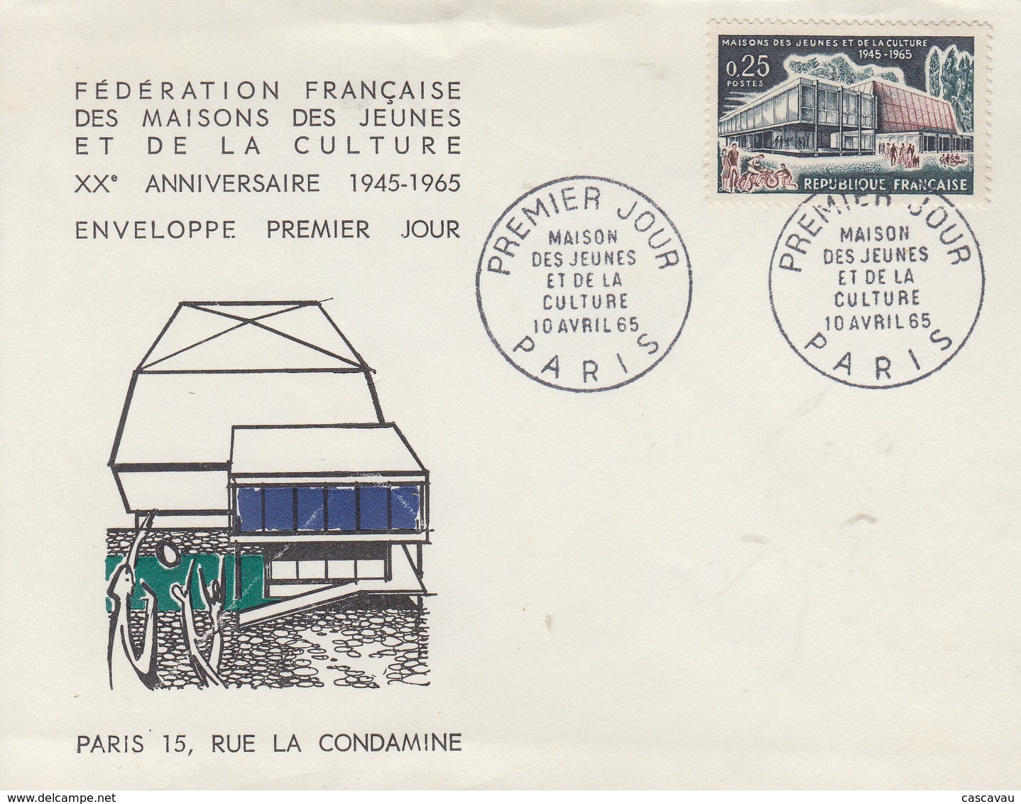 Enveloppe  FDC  1er  Jour  FRANCE  MAISONS  DES  JEUNES  ET  DE  LA  CULTURE    PARIS   1965 - 1960-1969