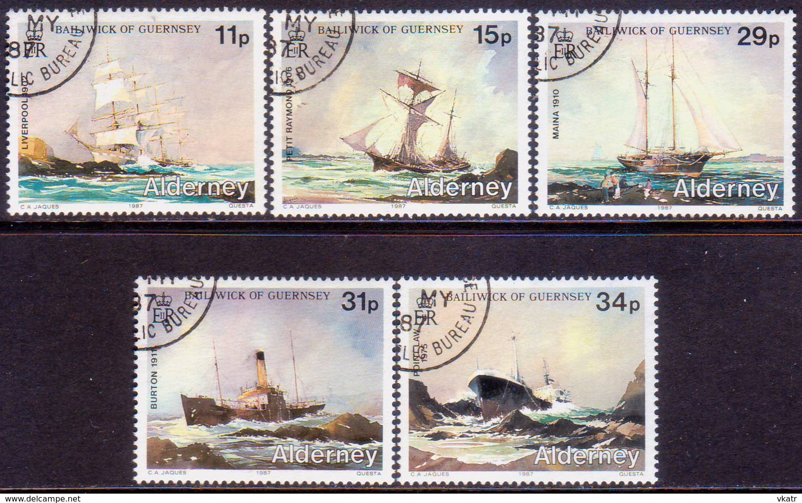 ALDERNEY 1987 SG A32-A36 Compl.set Used Alderney Shipwrecks - Alderney