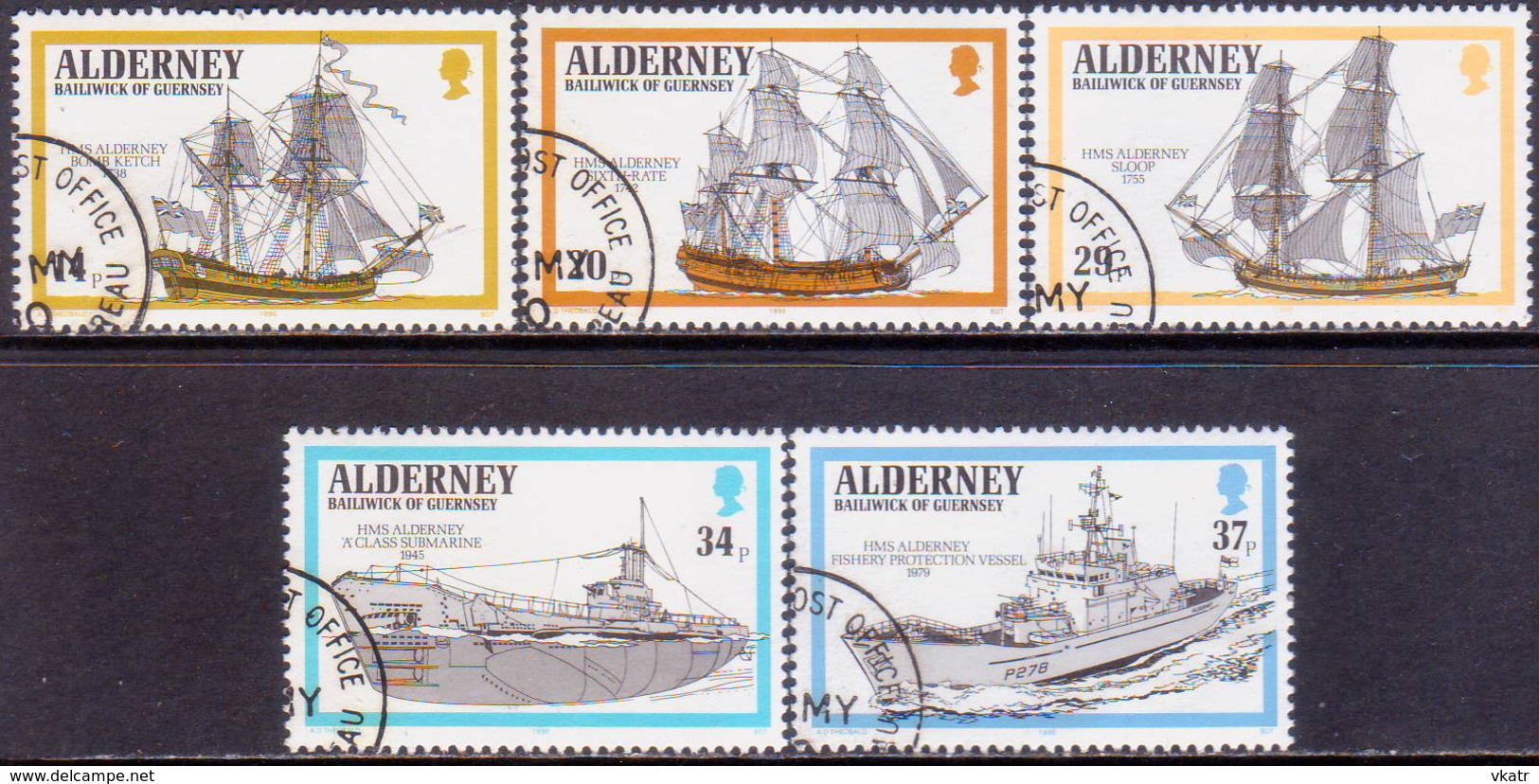 ALDERNEY 1990 SG A42-A46 Compl.set Used Royal Navy Ships - Alderney