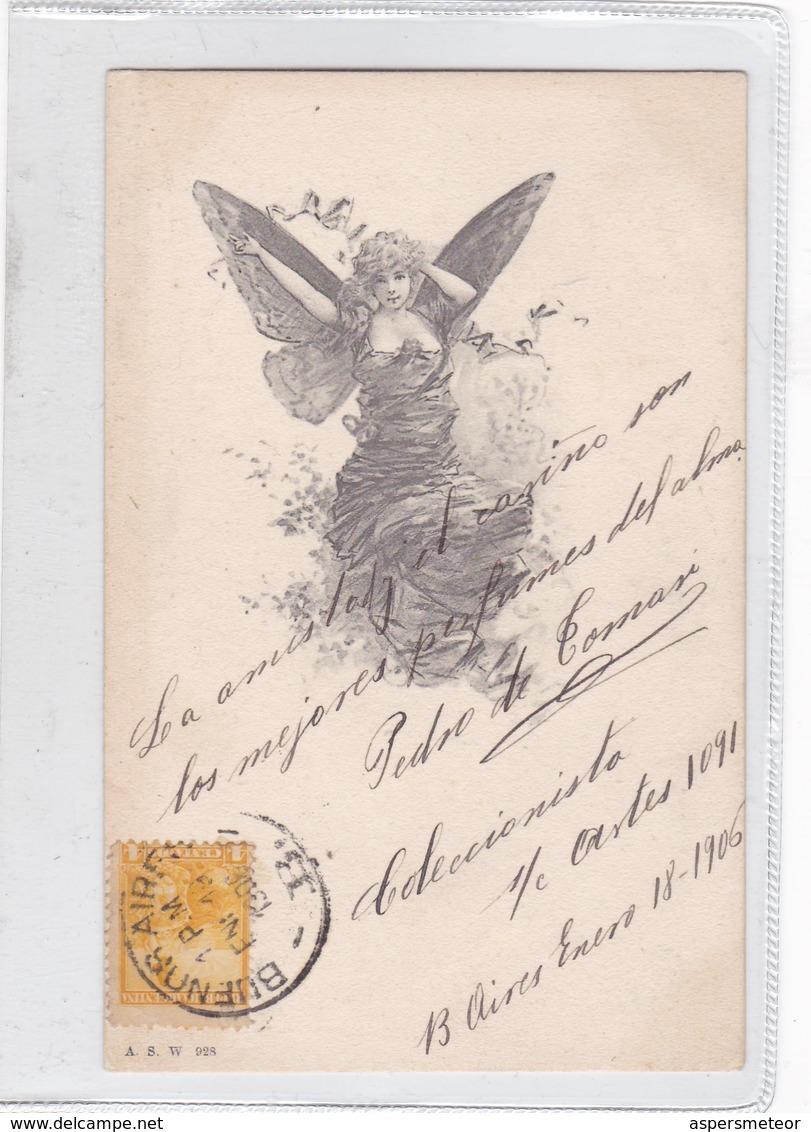 MUJER CON ALAS DE MARIPOSA FEMME AVEC AILE DE PAPILLON. ILLUSTRATION. ASW. CIRCULEE 1906 TO CAÑADA DE GOMEZ- BLEUP - Silhouetkaarten