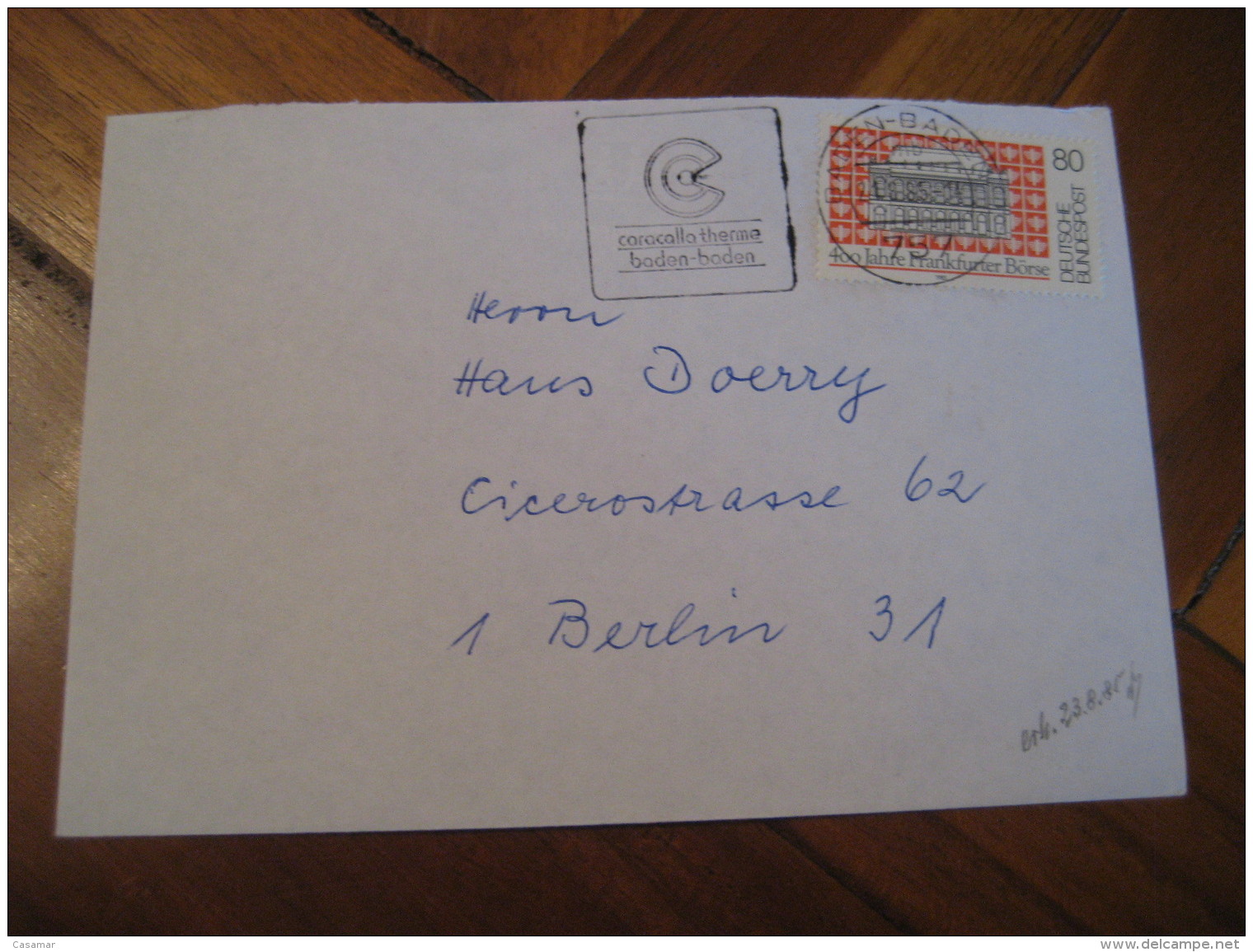 Caracalla Therme BADEN-BADEN 1985 Cancel Cover GERMANY Hydrotherapy Spa Thermal Health Sante Thermalisme - Bäderwesen