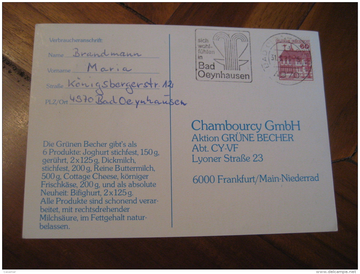 BAD OEYNHAUSEN 1983 Cancel Card GERMANY Hydrotherapy Spa Thermal Health Sante Thermalisme - Bäderwesen