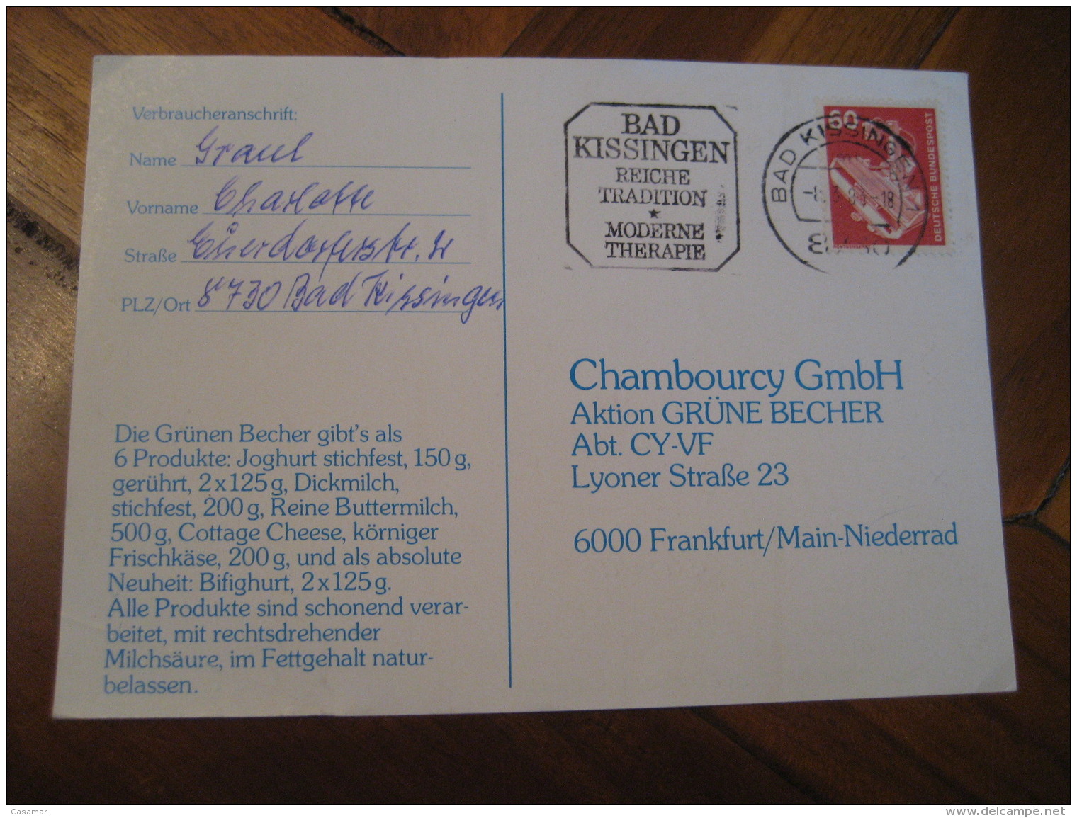 Moderne Therapie BAD KISSINGEN 1983 Cancel Card GERMANY Hydrotherapy Spa Thermal Health Sante Thermalisme - Bäderwesen