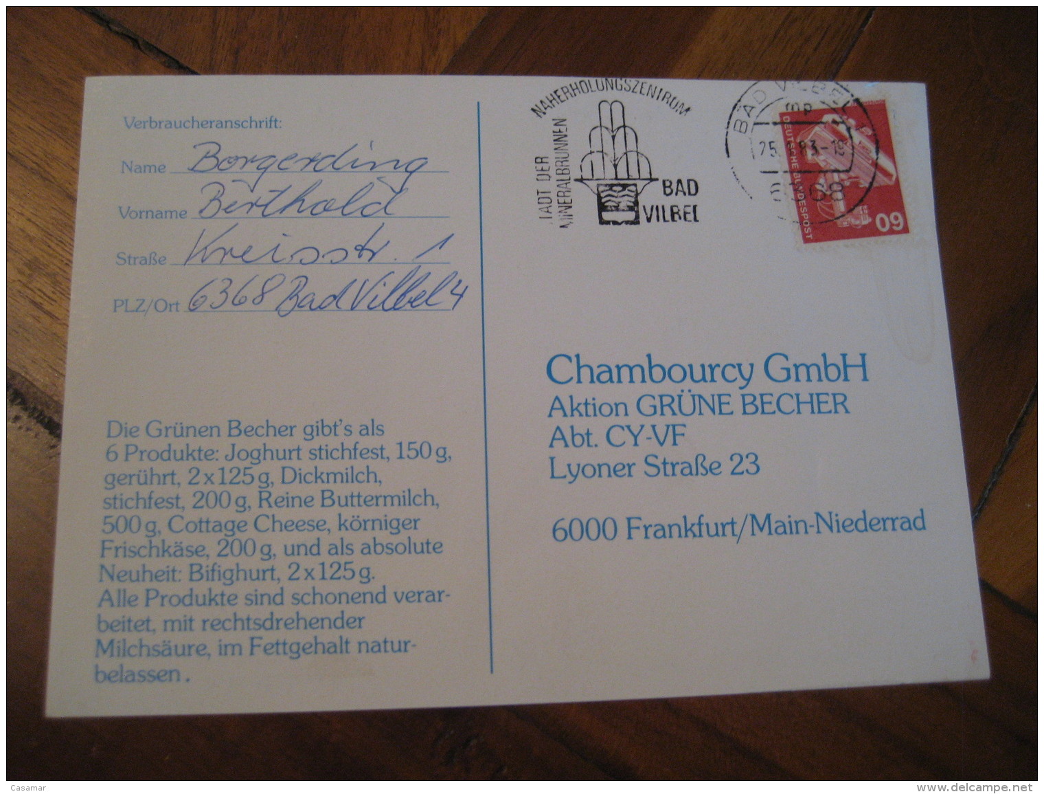 Mineralbrunnen BAD VILBEL 1983 Cancel Card GERMANY Hydrotherapy Spa Thermal Health Sante Thermalisme - Bäderwesen