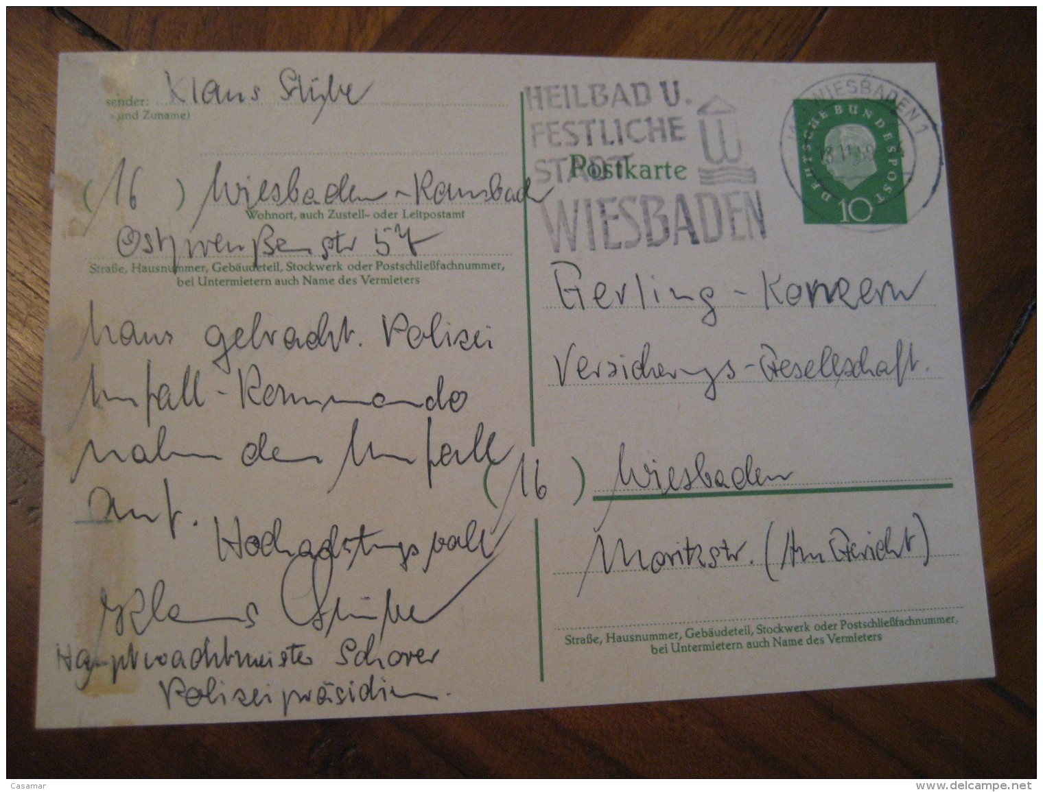 Heilbad WIESBADEN 1959 Cancel Postal Stationery Card GERMANY Hydrotherapy Spa Thermal Health Sante Thermalisme - Bäderwesen