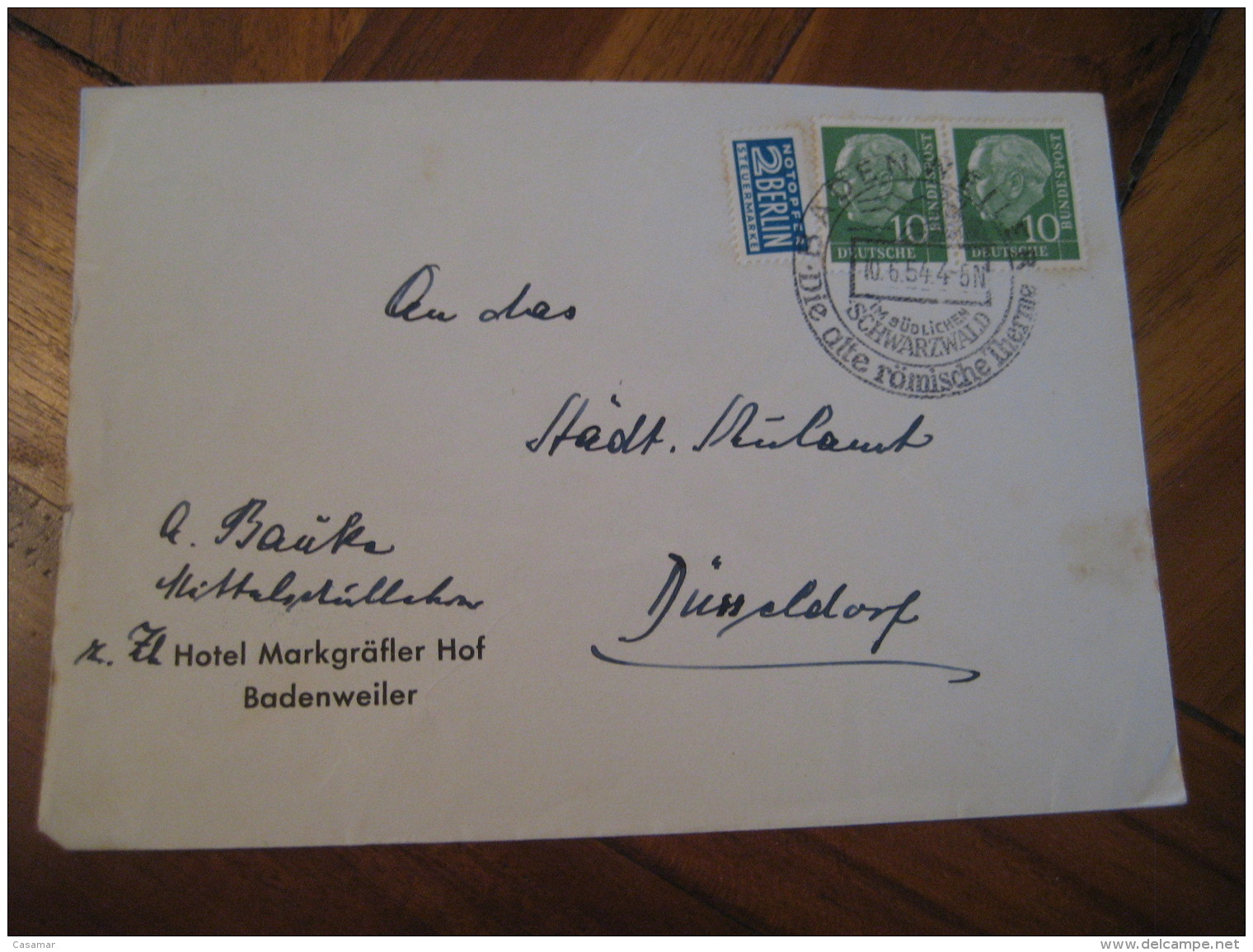 Alte Romische Therme BADEN WEILER 1954 Cancel Cover GERMANY Hydrotherapy Spa Thermal Health Sante Thermalisme - Bäderwesen