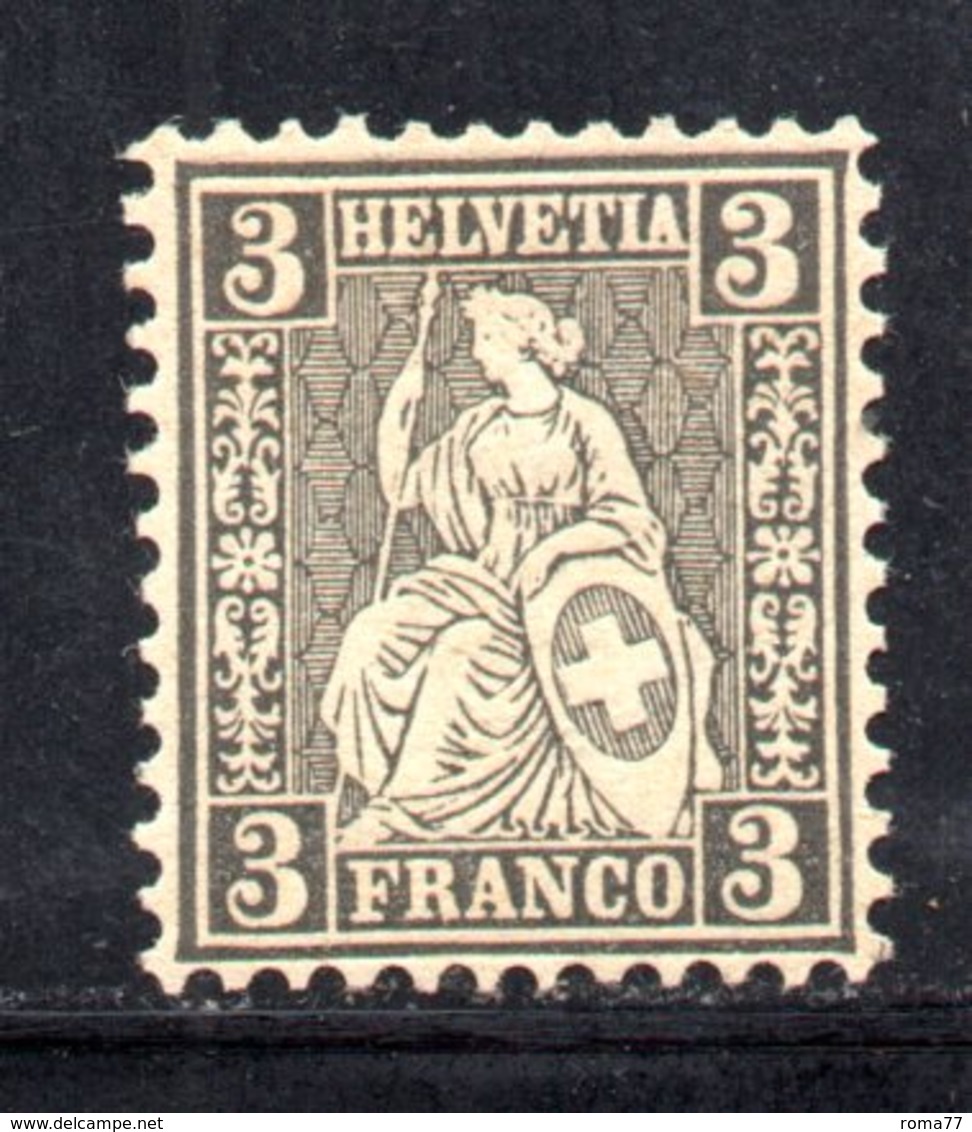 29/1500 - SVIZZERA 1862 , 3 Cent Unificato N. 34  *  . Carta Bianca - Neufs