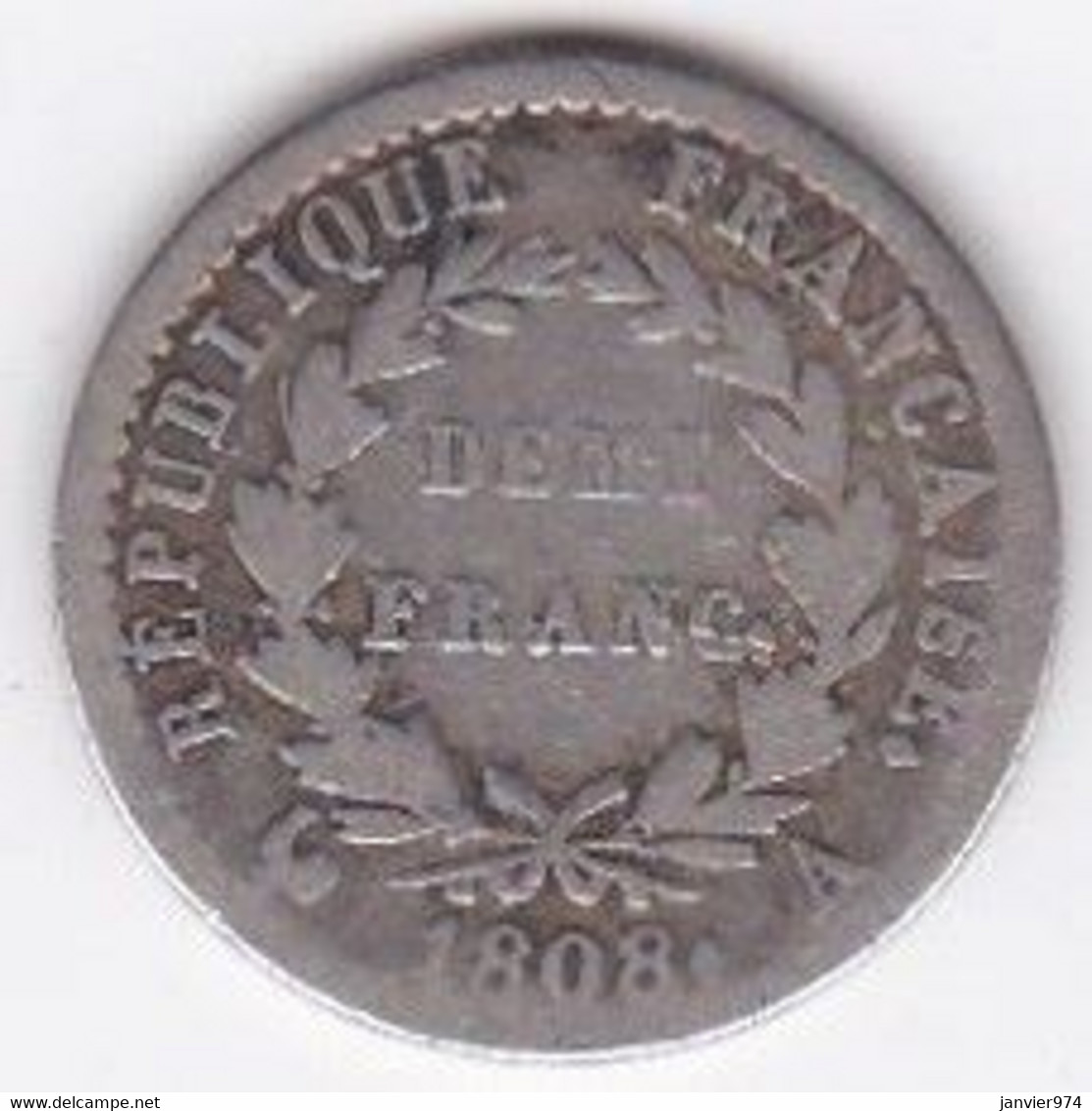 Premier Empire Demi Franc 1808 A  Paris Napoleon I , En Argent - 1/2 Franc