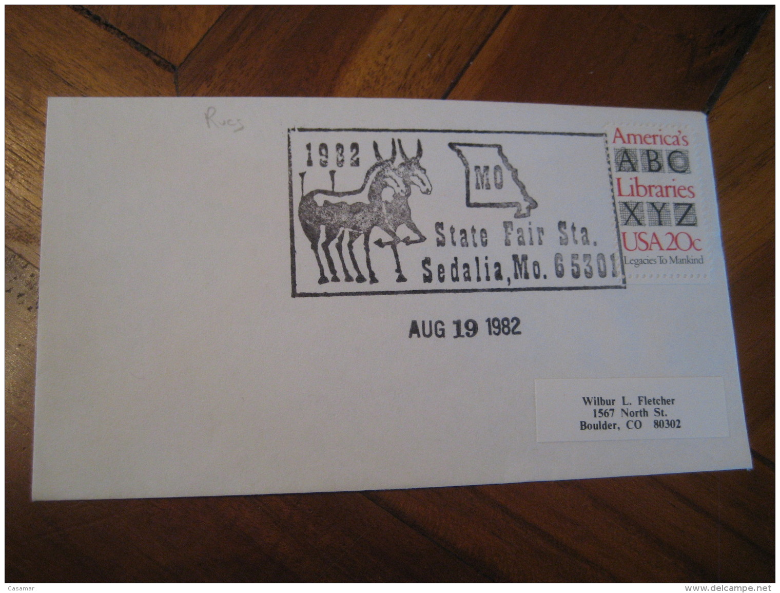 SEDALIA 1982 Cancel Cover USA Donkey Donkeys Burro Burros Ane Anes Mule - Ezels