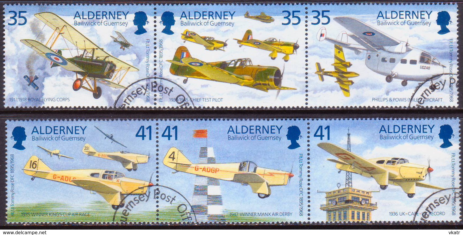 ALDERNEY 1995 SG A78-A83 Used Compl. Set In Two Horiz.strips Of 3 Tommy Rose - Alderney