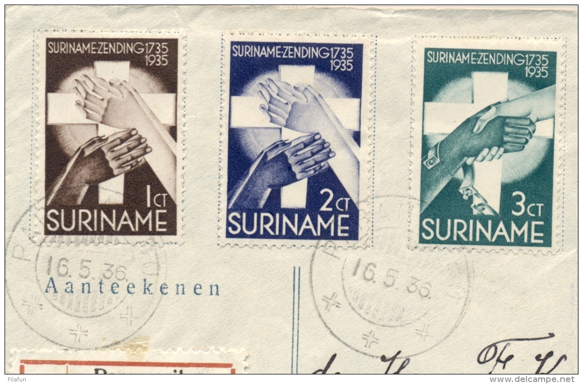 Suriname - 1936 - 2 Eeuwen Suriname - Zending, Serie Op R-cover Van Paramaribo Naar Oegstgeest / Nederland - Suriname ... - 1975