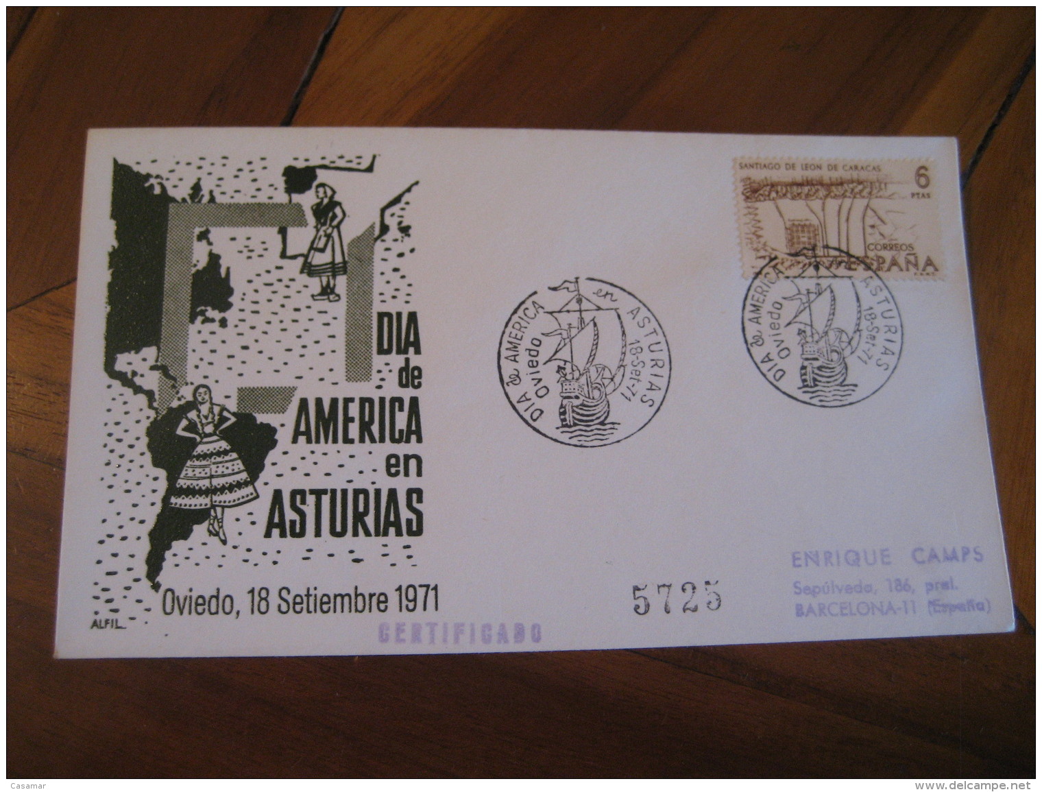 Dia De America En Asturias OVIEDO 1971 Cancel Cover SPAIN Colon Columbus - Lettres & Documents