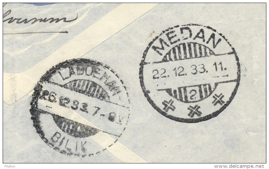 Nederlands Indië - 1933 - Zilvermeeuwvlucht Van Hilversum Via Medan/2 Naar LB Laboehanbilik - Nederlands-Indië