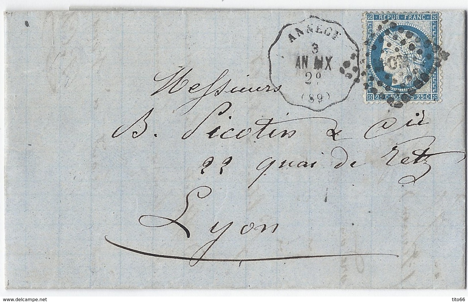 Lettre Avec Cérès N° 60 TAD Convoyeur Station ANNECY 1873 - 1849-1876: Période Classique