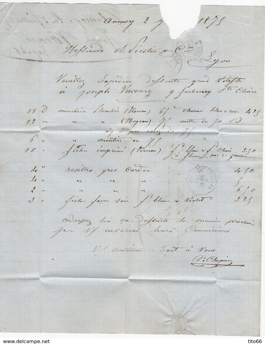 Lettre Avec Cérès N° 60 TAD Convoyeur Station ANNECY 1873 - 1849-1876: Période Classique