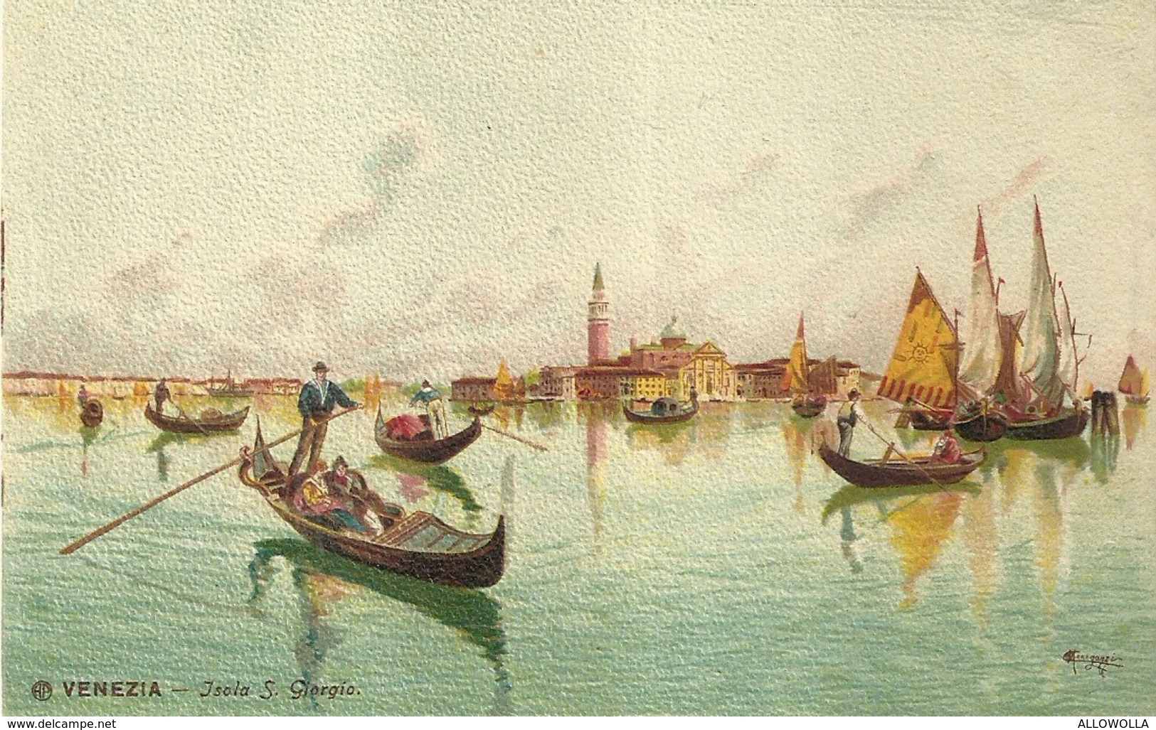 952 " VENEZIA - ISOLA SAN GIORGIO " CARTOLINA   ILLUSTRATA ORIG.  NON SPEDITA. - Venezia