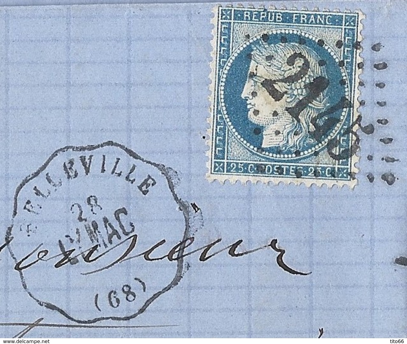 Lettre Avec Cérès N° 60 C TAD Convoyeur Station Belleville 28/11/1874 - 1849-1876: Période Classique