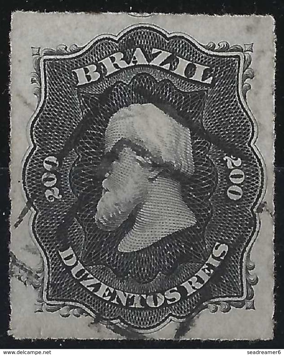 Brésil Don Pedro N°35, 200 Reis Oblitéré Double Carré R - Used Stamps