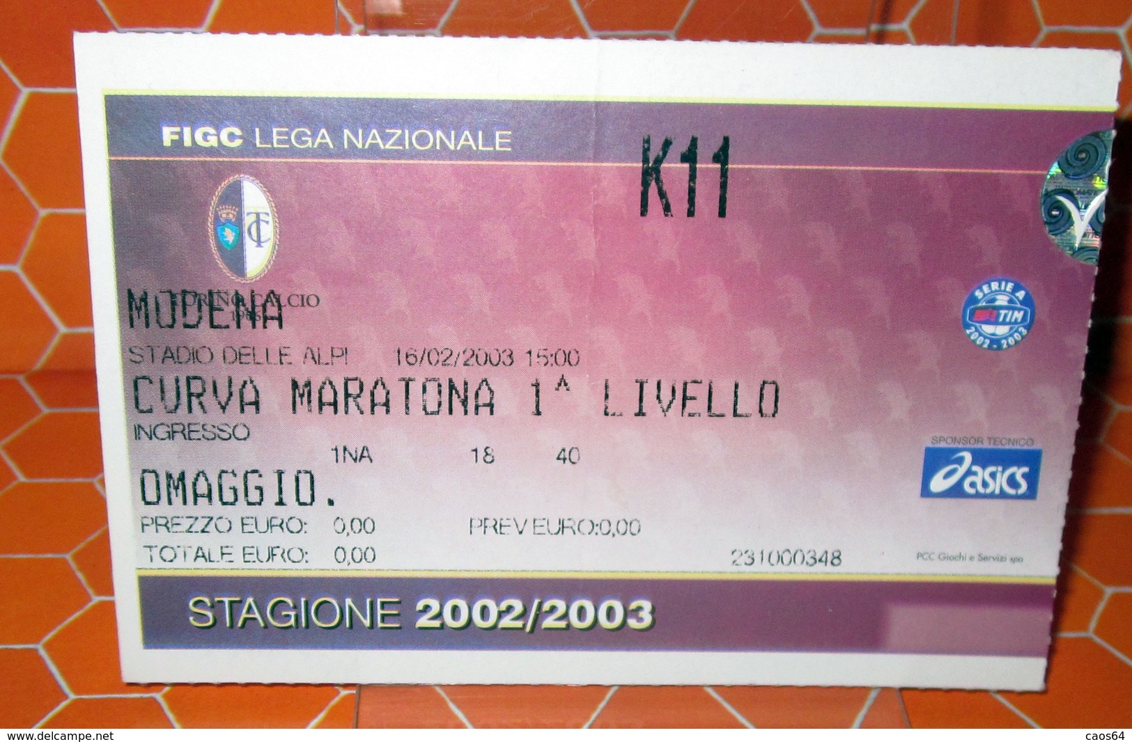 TORINO MODENA CURVA MARATONA 2002/2003 BIGLIETTO TICKET - Biglietti D'ingresso