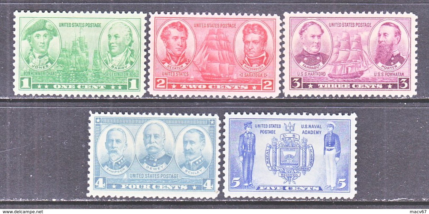 U.S.  790-94   *  NAVY   HONORED - Unused Stamps