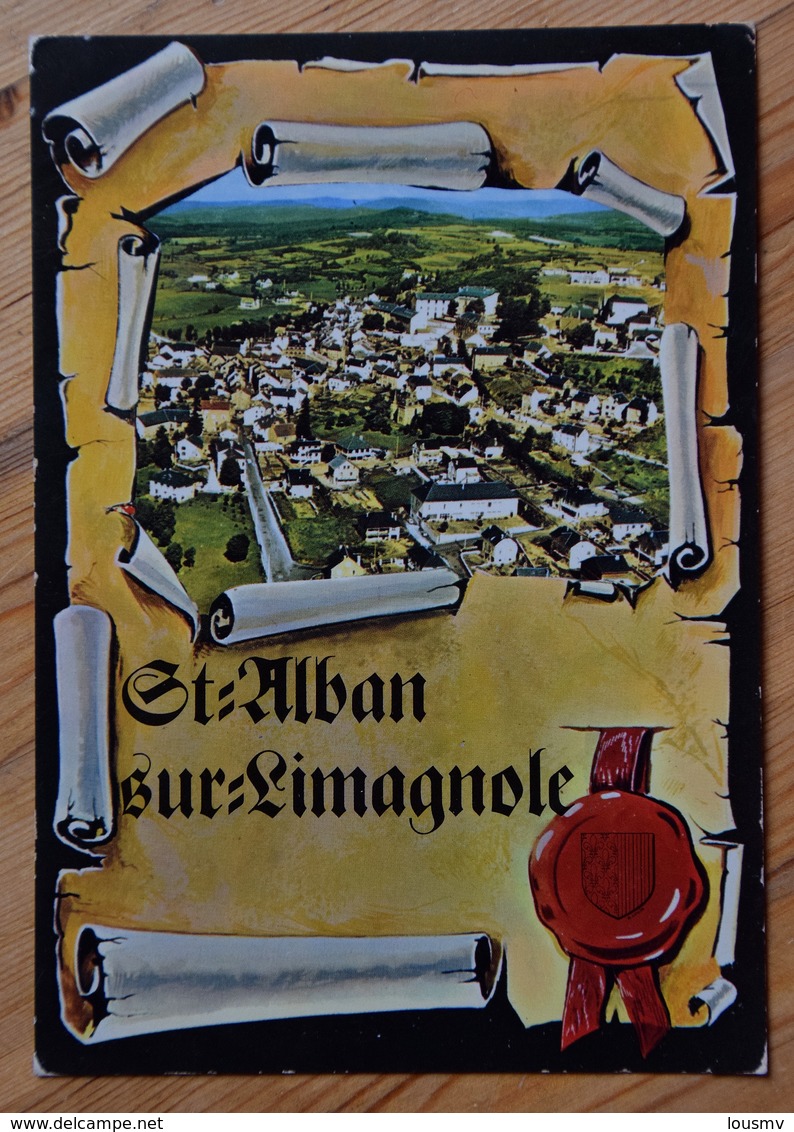 48 : Saint-Alban-sur-Limagnole - Vue Aérienne - Décor Fantaisie Avec Blason - (n°13036) - Saint Alban Sur Limagnole