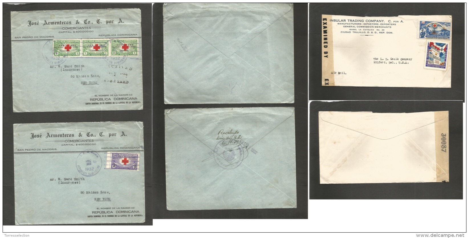 Dominican Rep. 1932-40s. 3 Multifkd Usage To USA, With Red Cross Issues. - Dominican Republic