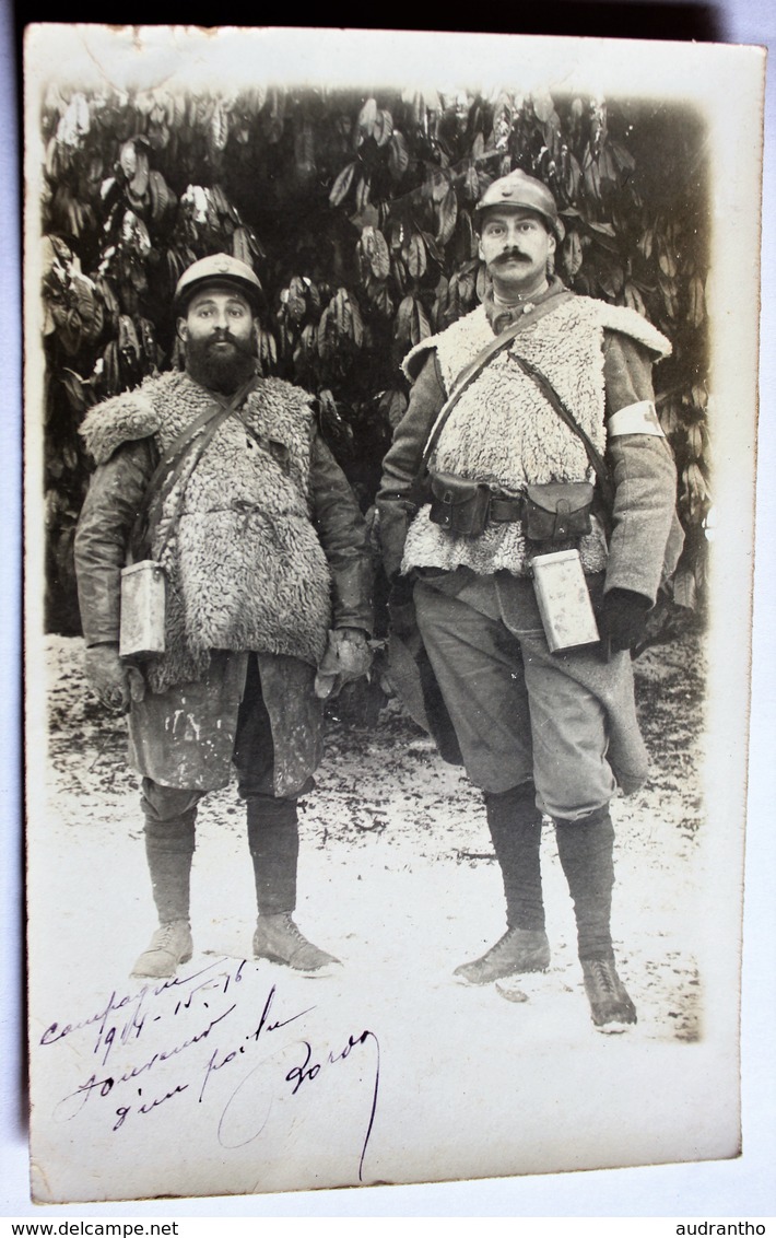 Tenue Peau De Mouton Guerre 14 18 à Voir ! Carte Photo Portrait 2 Poilu Borda Brassard Croix Rouge Guerre 1914 1918 WWI - War 1914-18