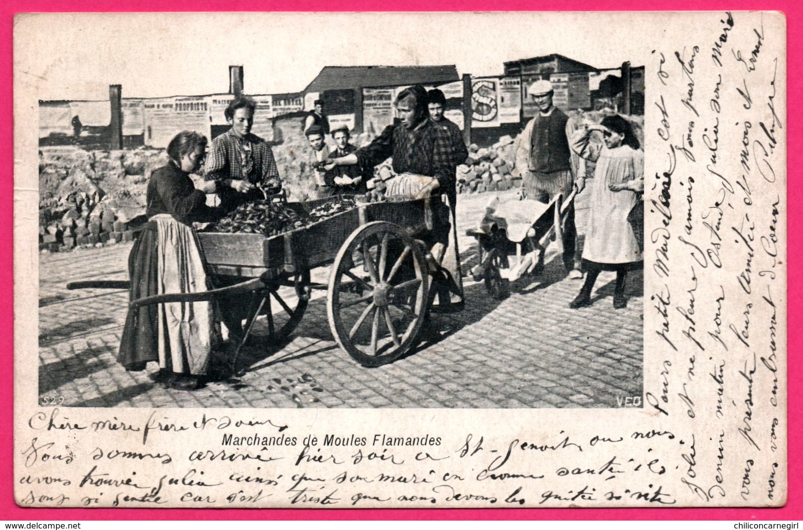 Marchandes De Moules Flamandes - Charrette - Affiche Publicitaire - Animée - 1905 - Edit. V.E.D. - Oblit. FAUVILLERS - Fauvillers