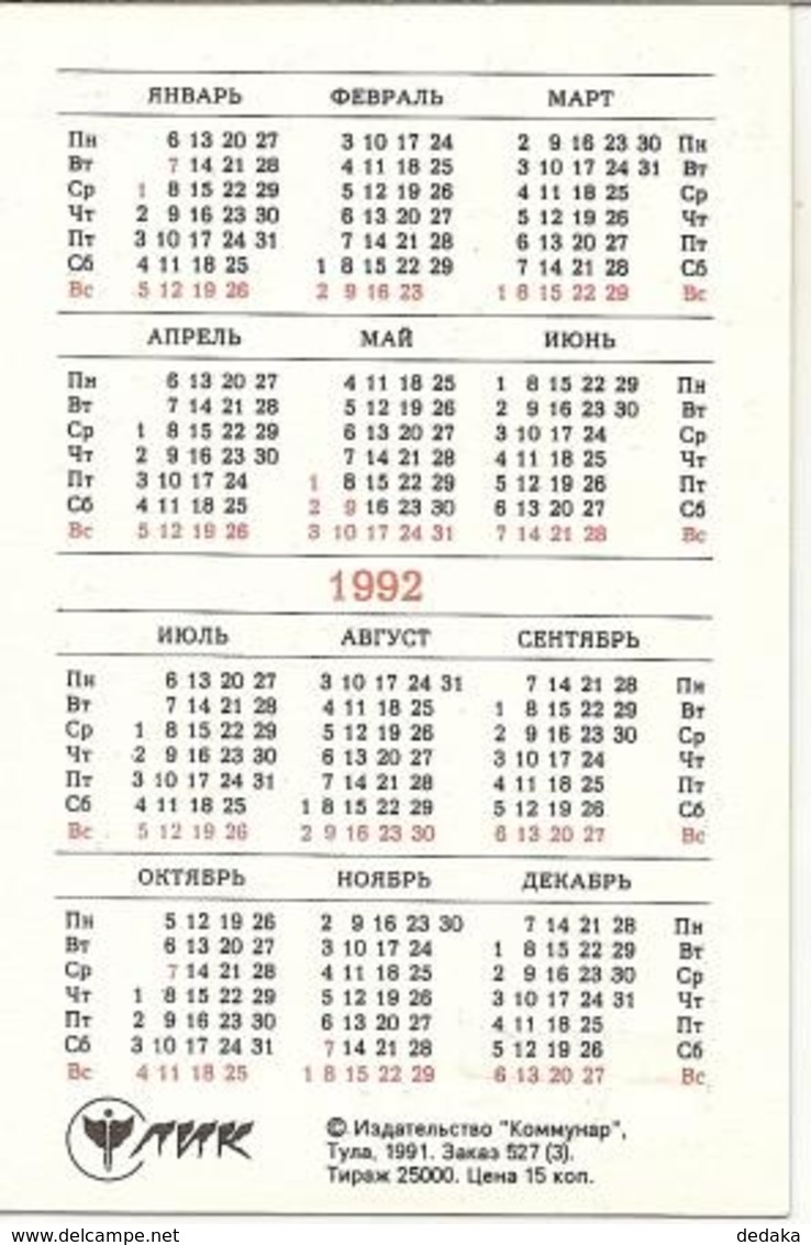 Pocket Calendar Russia  - 1992 - Girl - Fashion - Clothing - Beautiful - Advertising - Formato Piccolo : 1991-00