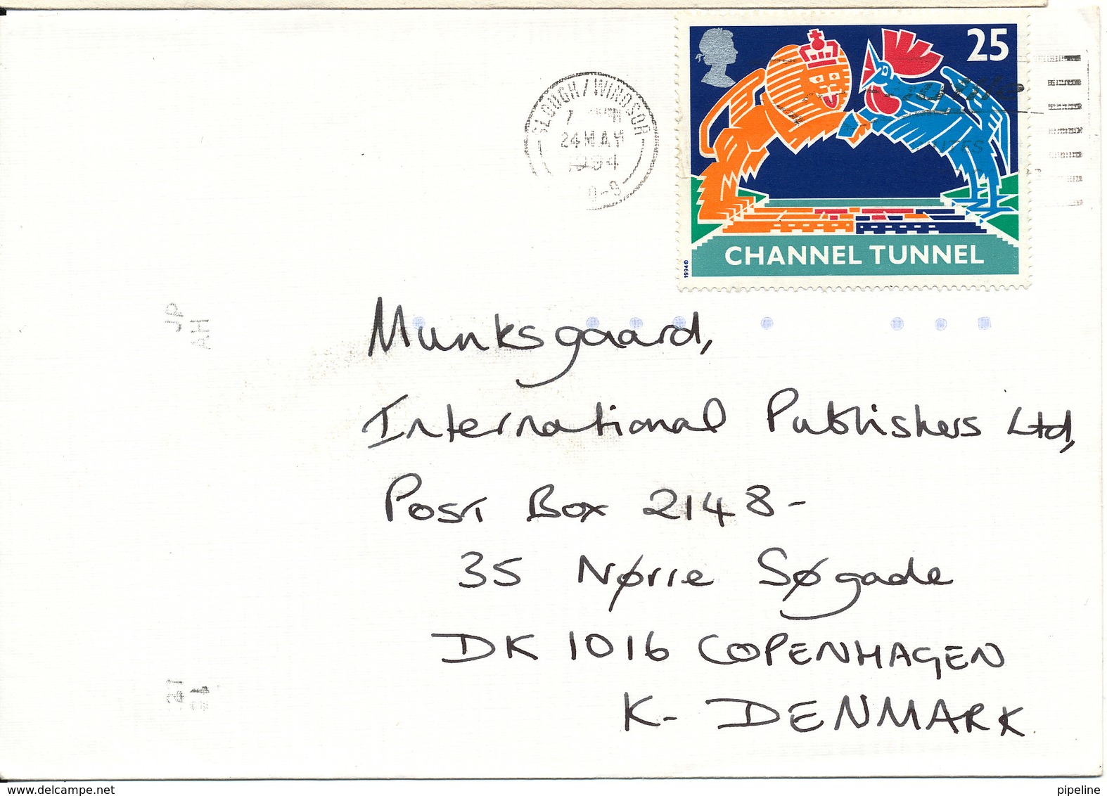 Great Britain Cover With CHANNEL TUNNEL Stamp Sent To Denmark 24-5-1994 - Lettres & Documents