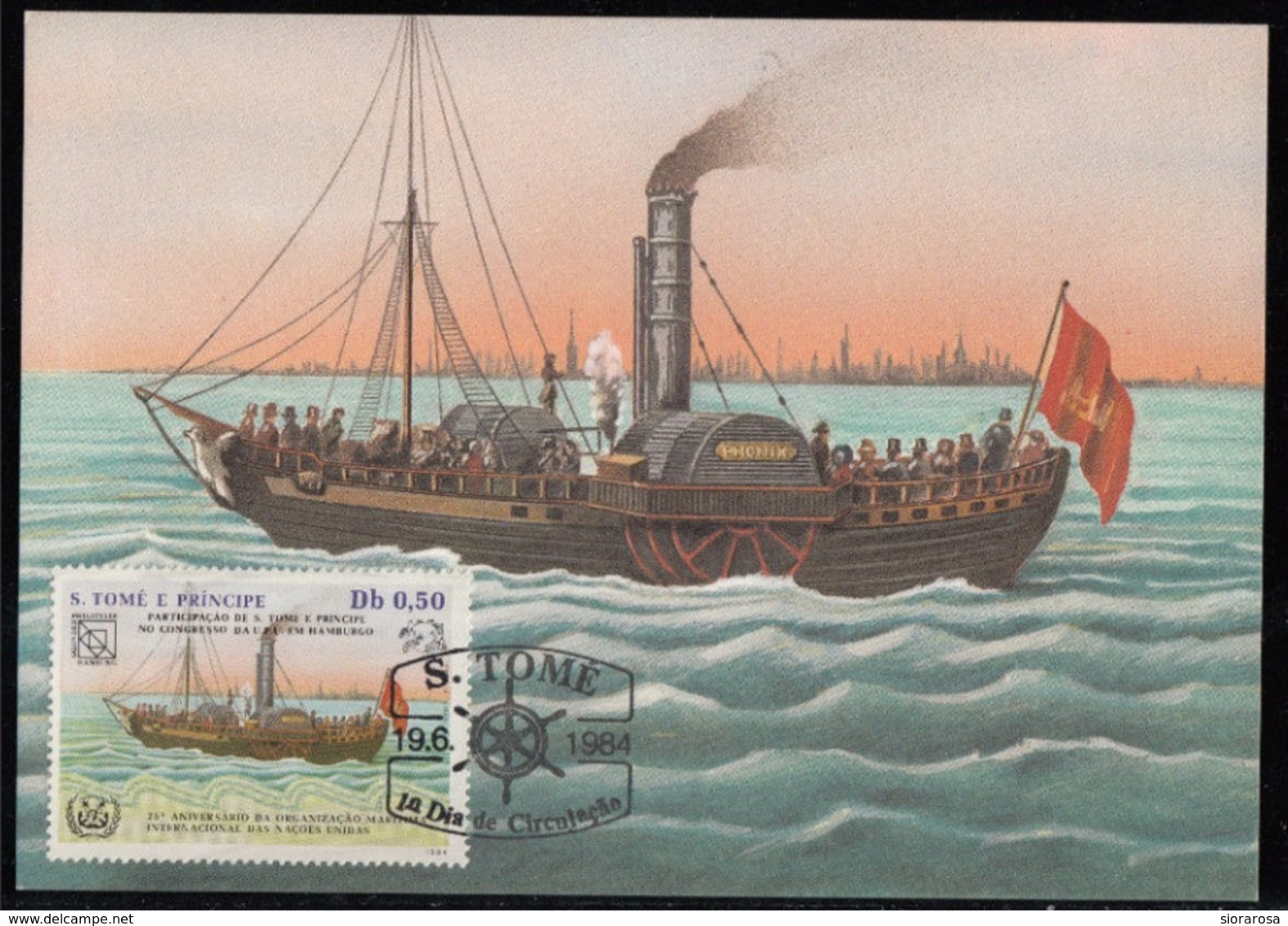 752a S. Tomé E Principe 1984 Navi A Vapore Maximum Card  Phoenix  (1893) Steamers Maxi - Sao Tomé E Principe