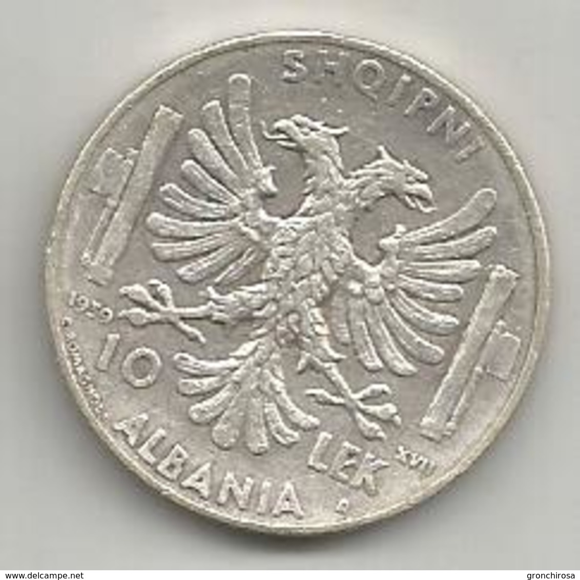 Albania Italiana, 1939, 10 Lek Ag., Vittorio Emanuele. - Albania