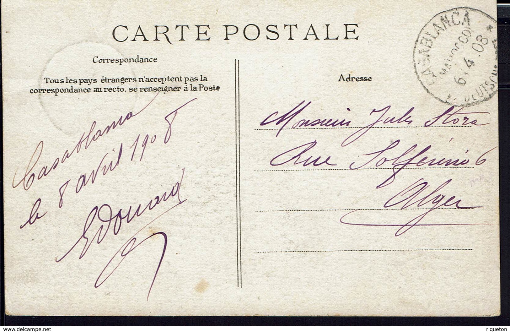 Deutsche Post Marocco - 1908 - Timbre N° 20 Sur CPA "En Attendant L'ennemi Dans Les Tranchées De Casablanca" B/TB - - Morocco (offices)