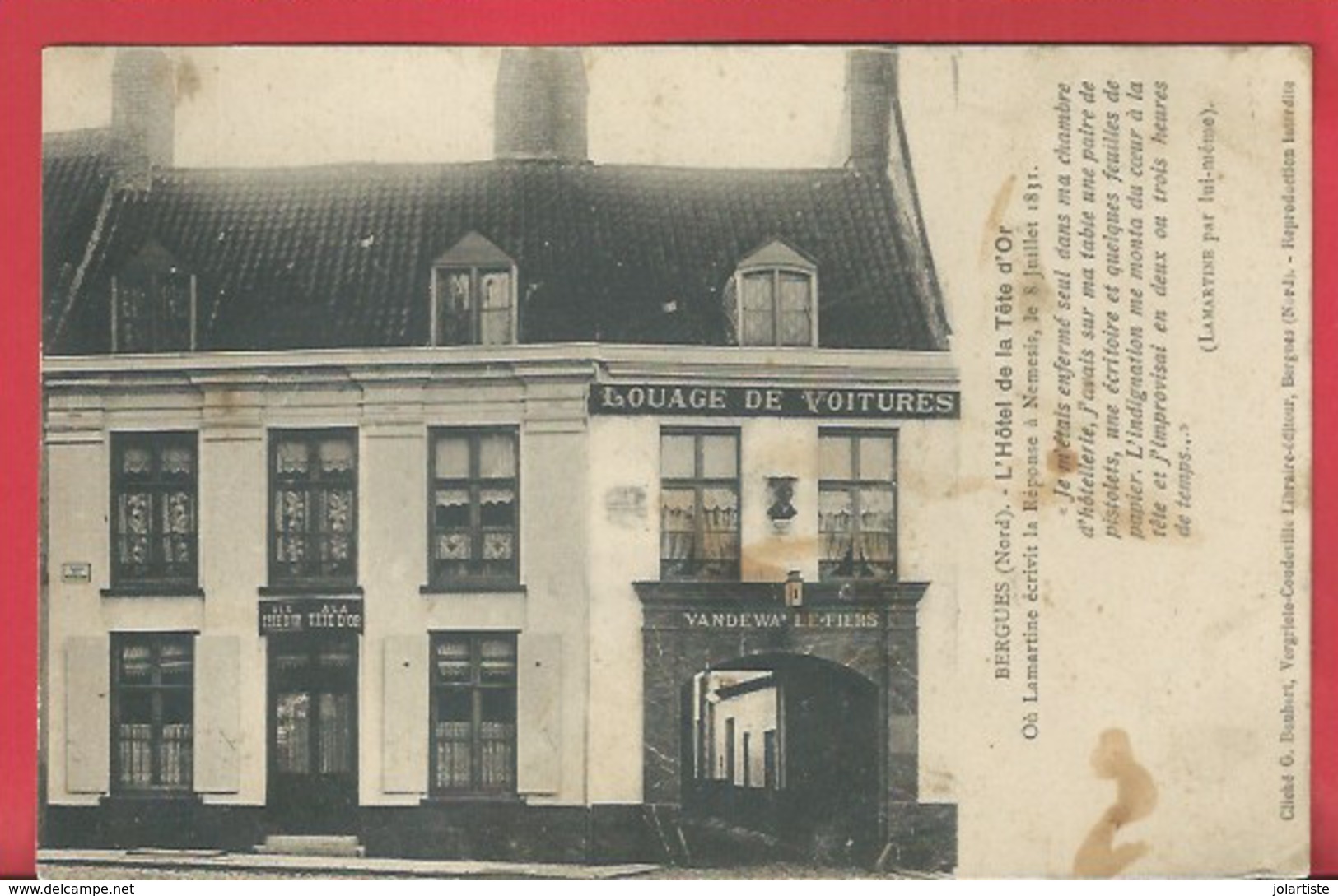 D 59 CPA BERGUES  L HOTEL DE LA TETE D OR Louage De Voitures N064 - Bergues