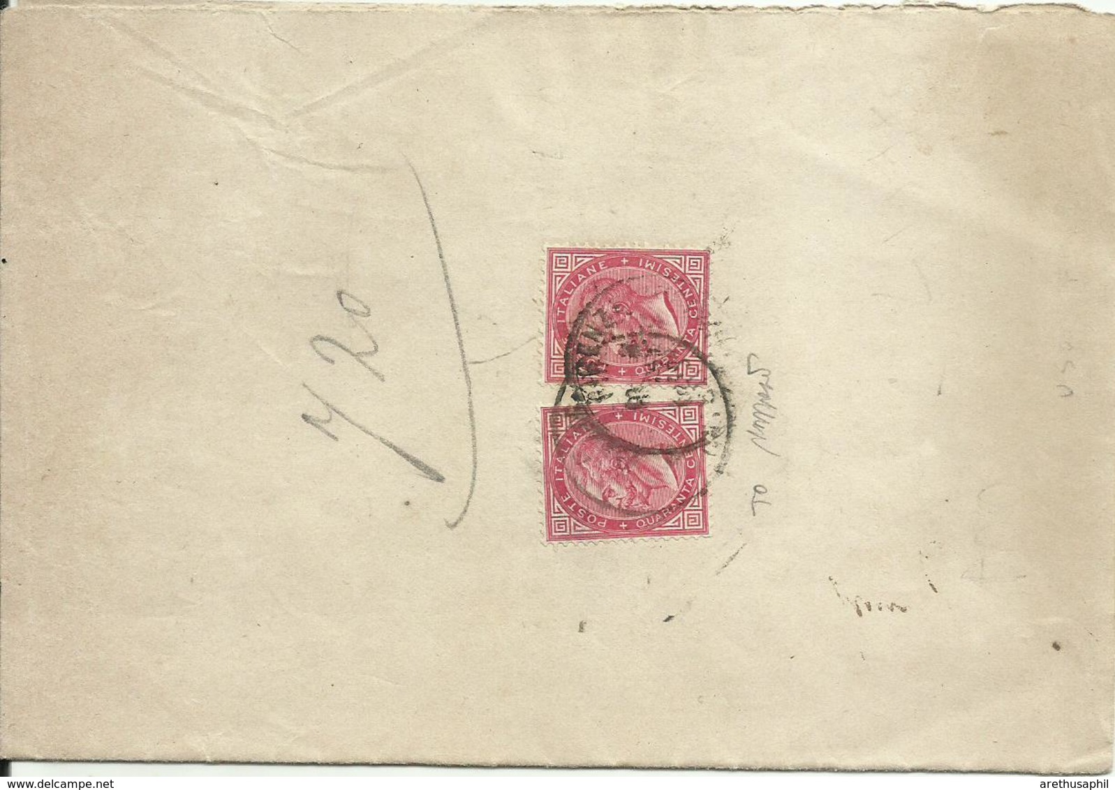 VE2126-Ministero Di Grazia E Giustizia 2x 40 Cent. Effigie (To) In Uso Fiscale 14.3.1874 - Firma Caffaz - Marcophilie