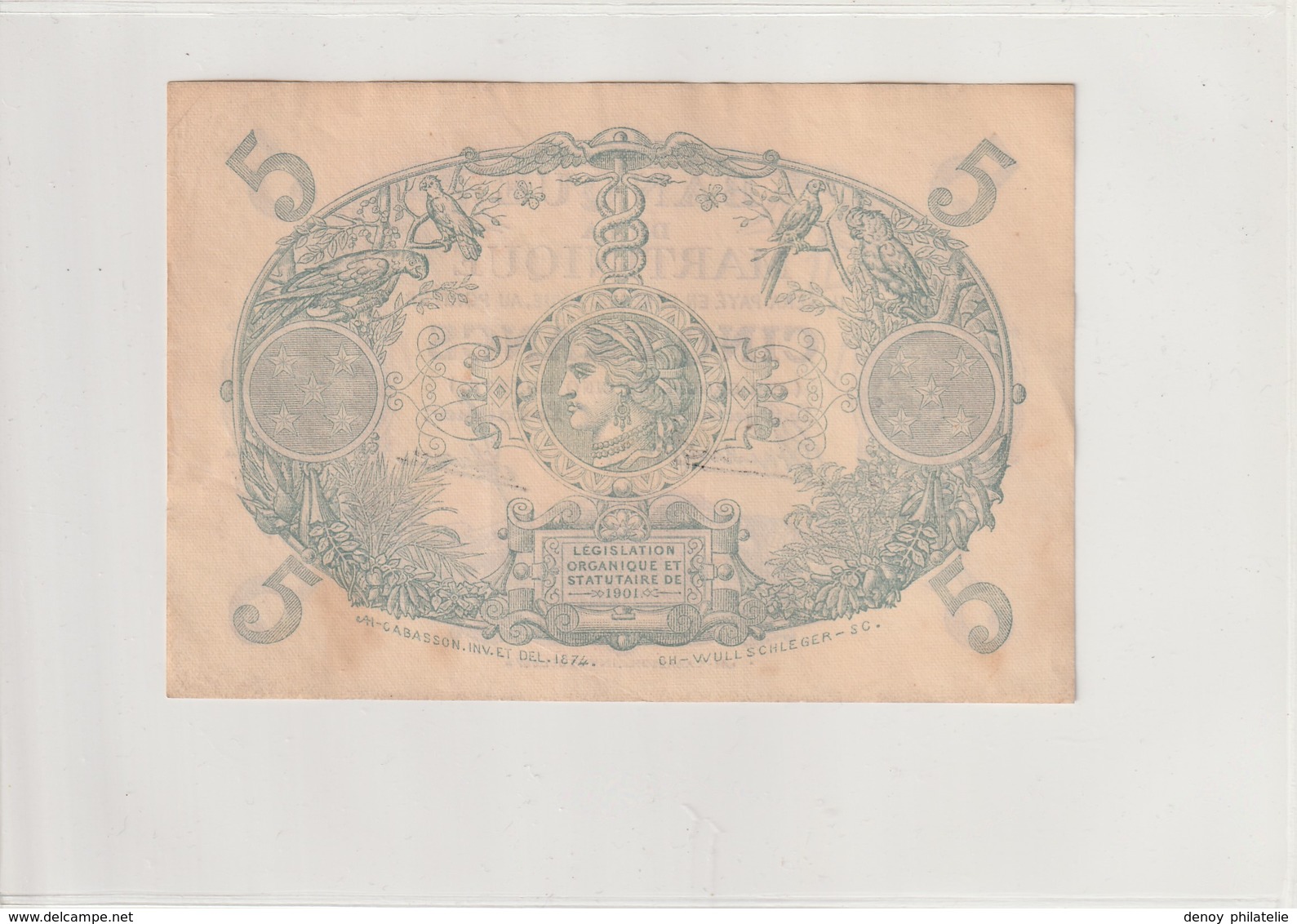 Billet De 5 Francs Banque La Martinique 1945 Sup + Deux Trous Infimes ,un Pli En Bas A Droite Quelques Rousseurs - Autres & Non Classés